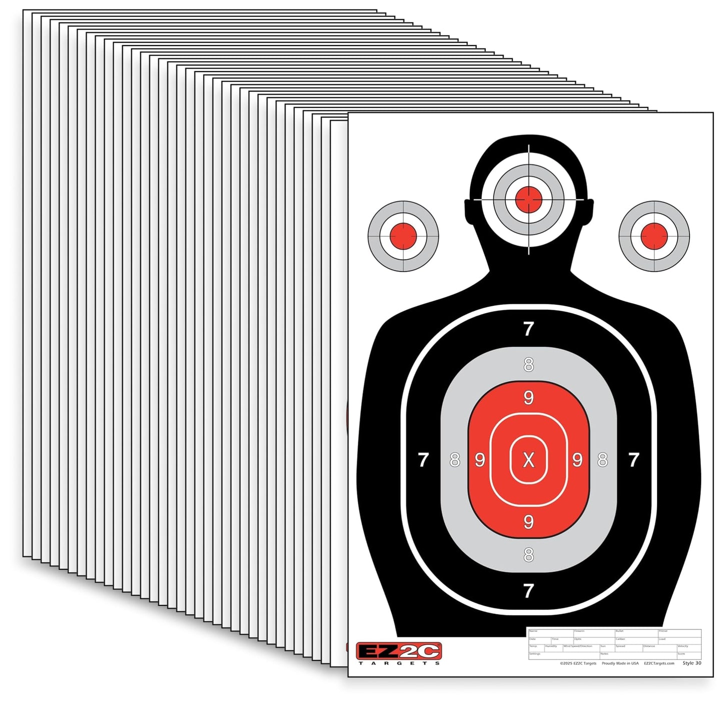 EZ2C 12"x18" Red Silhouette Shooting Target, Premium Paper Targets for gun range, Gun Gifts Made in USA