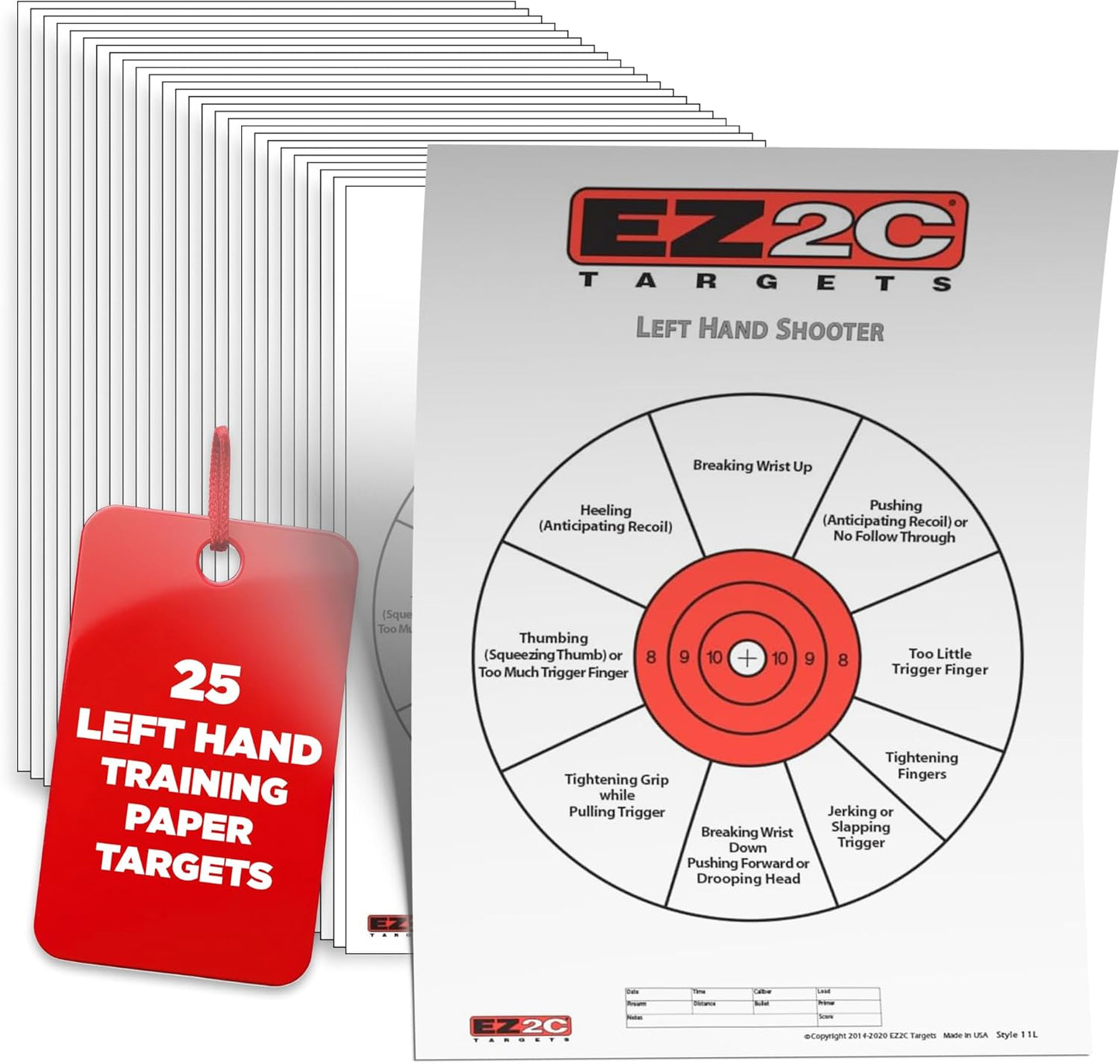 25 EZ2C Right Hand/Left Hand Shooter Diagnostic Training Paper Target Pad of 25 11”x17” USA MADE