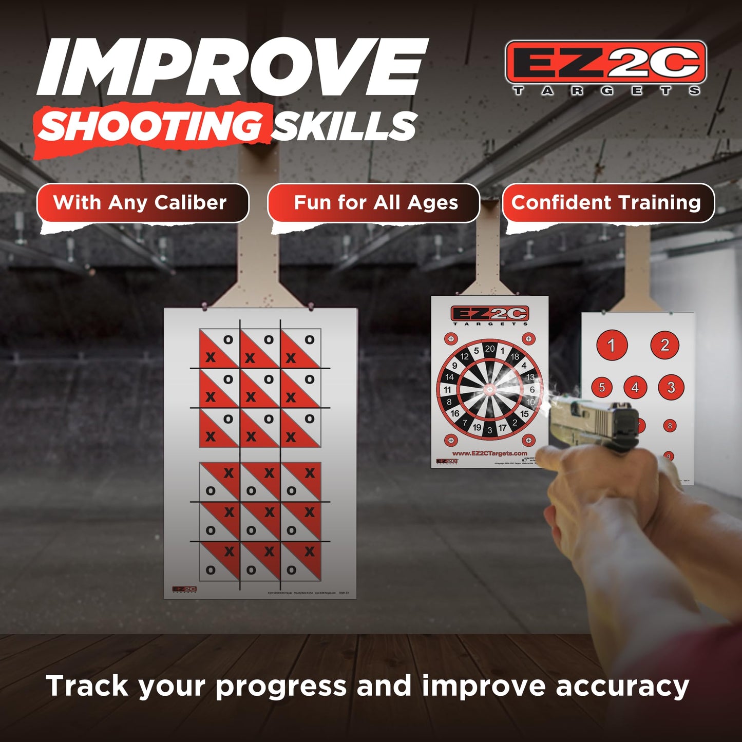 40 EZ2C Targets Four Fun Game Styles Paper Targets Pack of 40 USA MADE 11"x17"