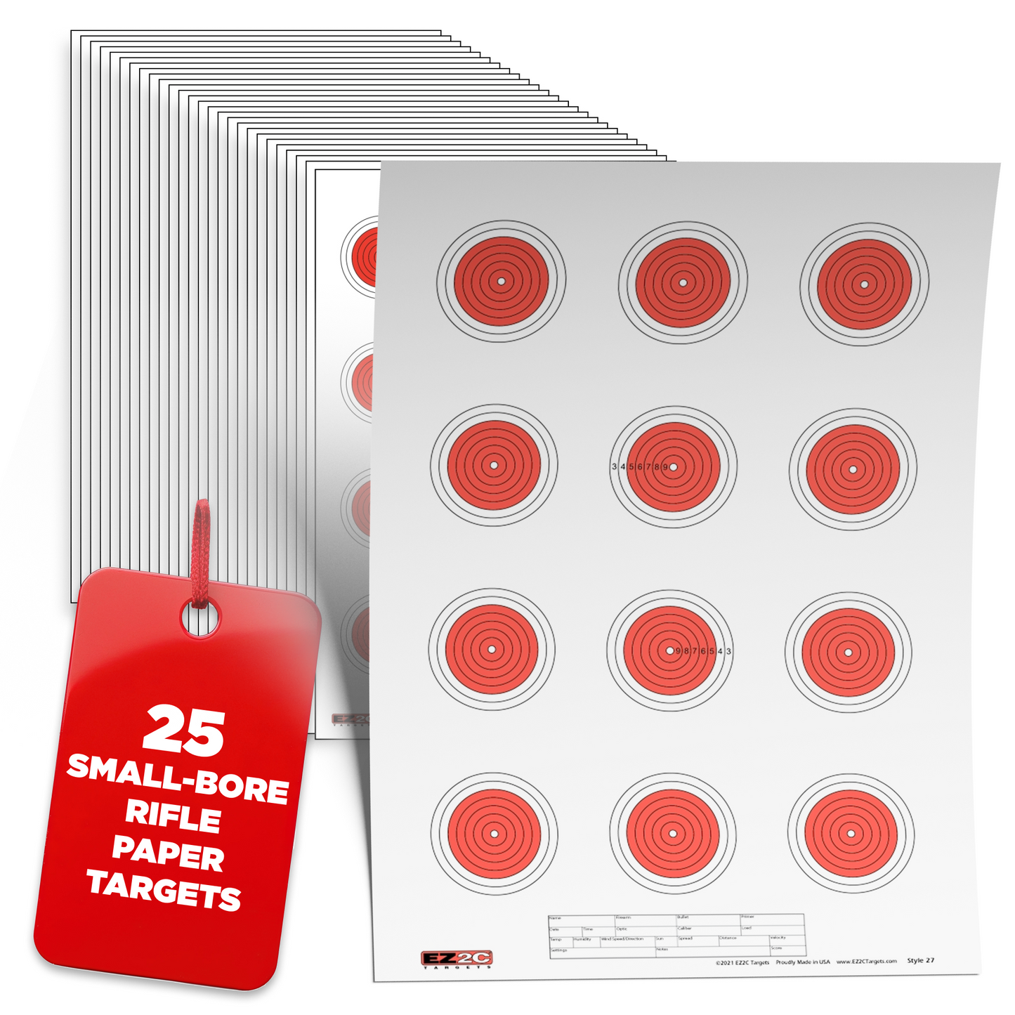 25 EZ2C Targets Style 27/RD10: Small-bore 50ft Paper Shooting Target 11"x17" USA MADE Pad of 25