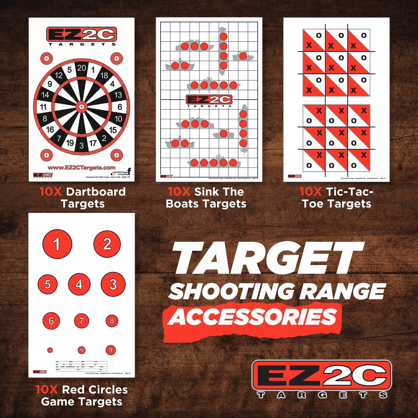 40 EZ2C Targets Four Fun Game Styles Paper Targets Pack of 40 USA MADE 11"x17"