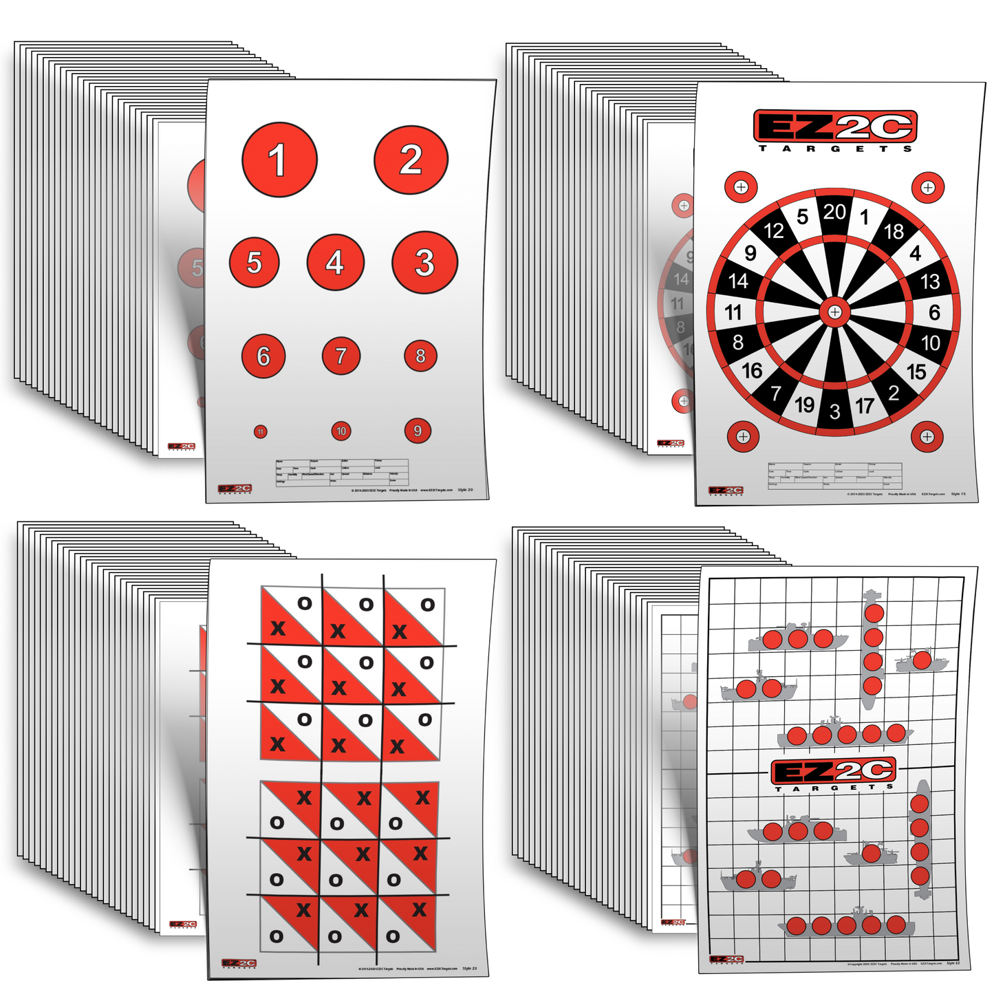 40 EZ2C Targets Four Fun Game Styles Paper Targets Pack of 40 USA MADE 11"x17"