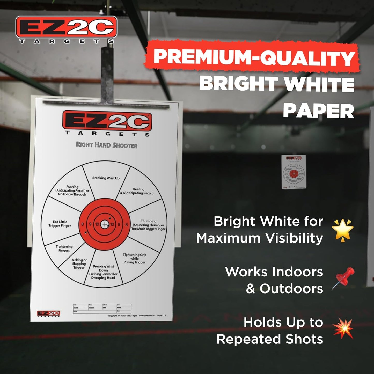 25 EZ2C Right Hand/Left Hand Shooter Diagnostic Training Paper Target Pad of 25 11”x17” USA MADE