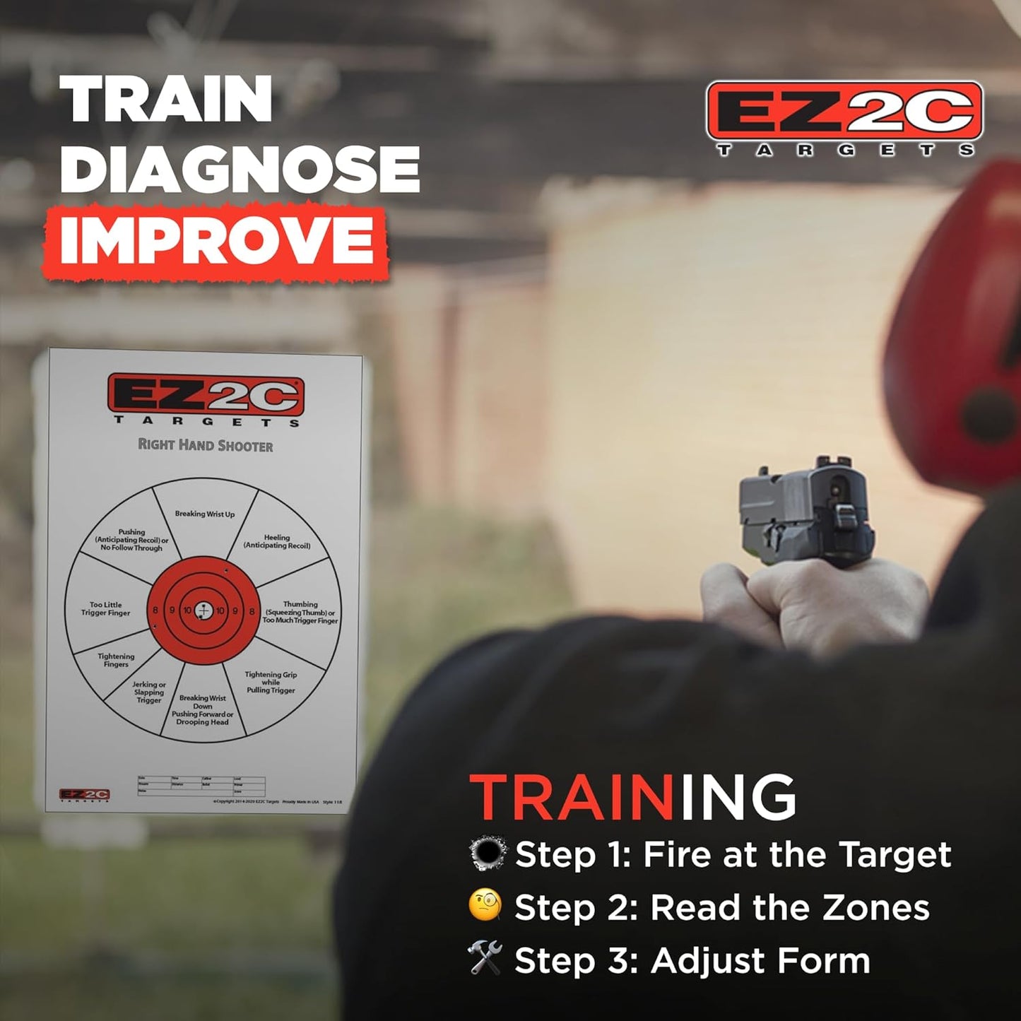 25 EZ2C Right Hand/Left Hand Shooter Diagnostic Training Paper Target Pad of 25 11”x17” USA MADE
