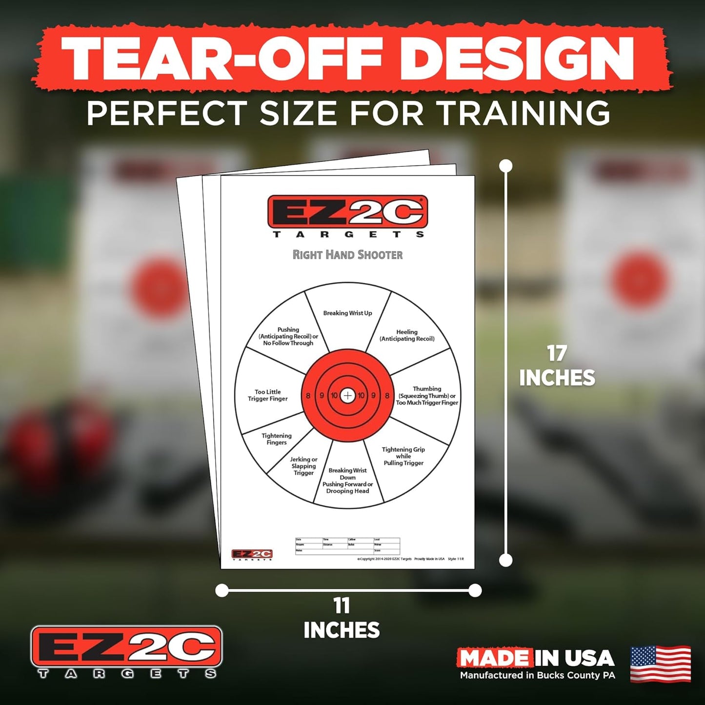 25 EZ2C Right Hand/Left Hand Shooter Diagnostic Training Paper Target Pad of 25 11”x17” USA MADE