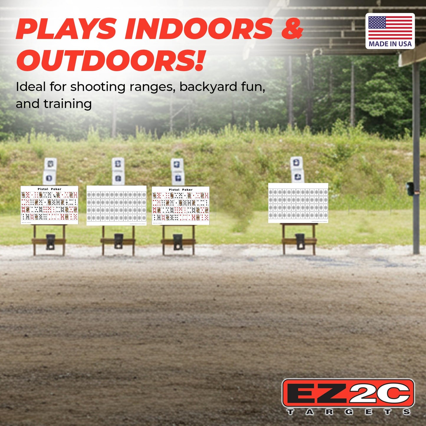 20 EZ2C Pistol Poker Paper targets for shooting. sheets of 52 random sorted playing cards 12"x18" (20 pack) USA MADE