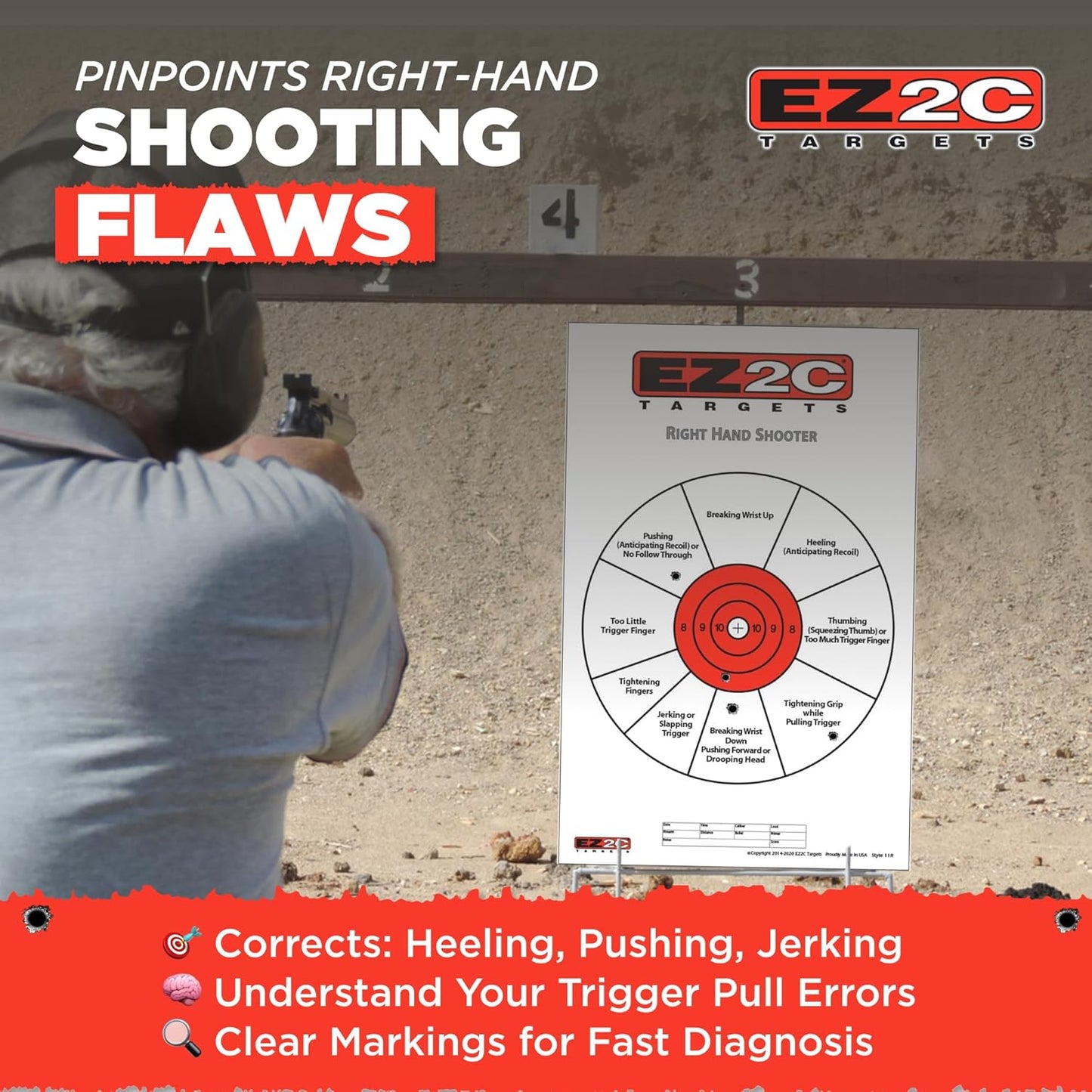 25 EZ2C Right Hand/Left Hand Shooter Diagnostic Training Paper Target Pad of 25 11”x17” USA MADE