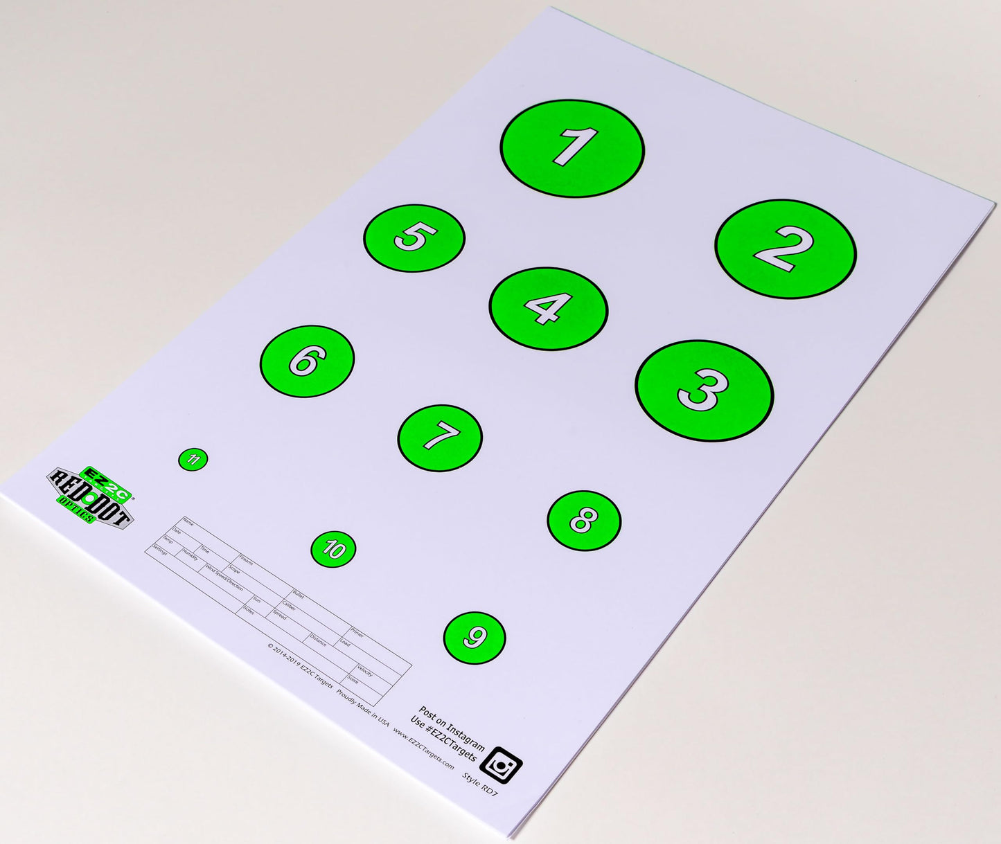25 EZ2C Targets RD7 Reducing Circles Paper Shooting Targets USA Made 11"x17" Pad of 25