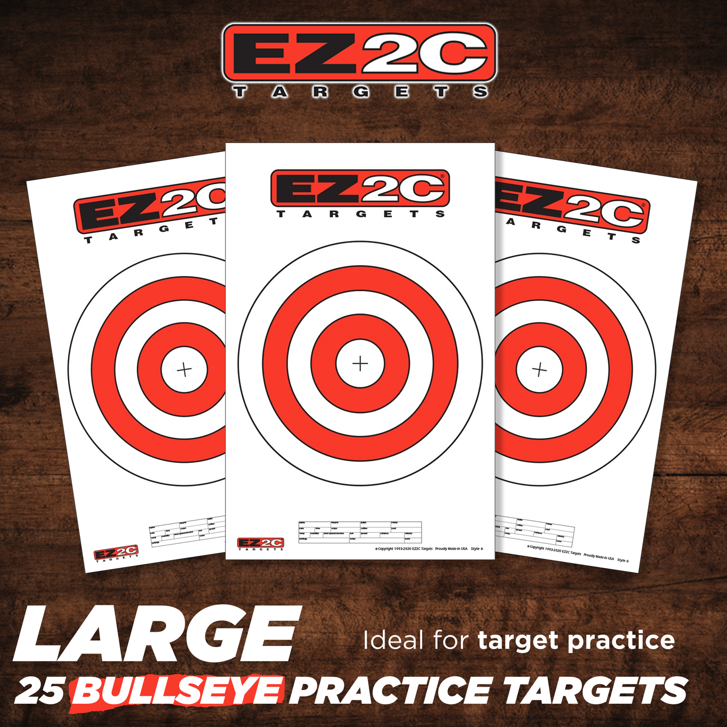 25 EZ2C Targets Style 6: 10" Bullseye Paper Target USA MADE 11"x17" Pad of 25