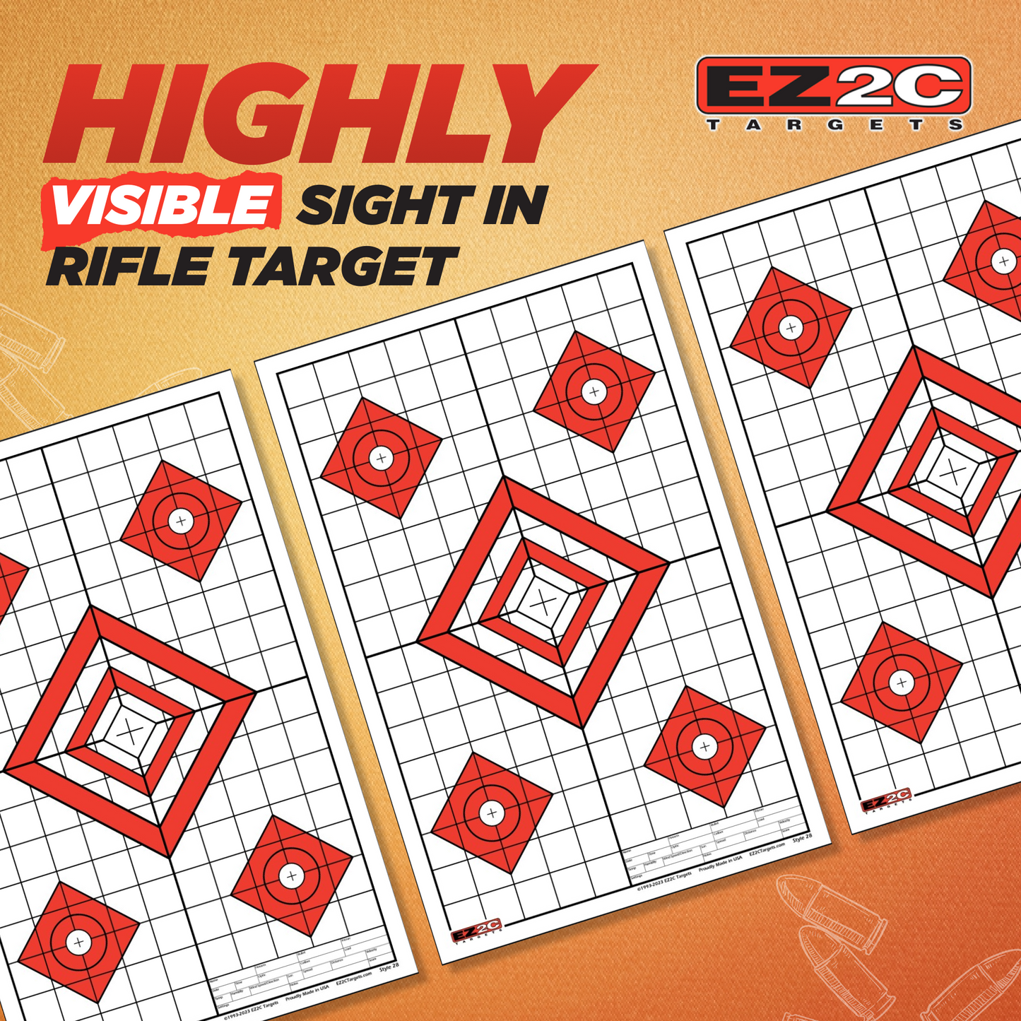 25 EZ2C Targets Style 28: Five Diamonds. Pad of 25 Paper Shooting Targets 11”x17” USA MADE