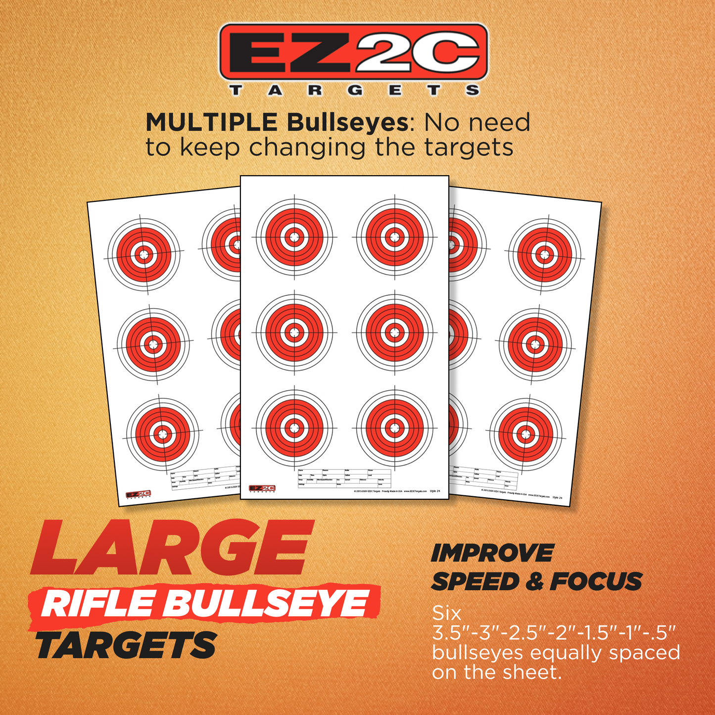 200 EZ2C Targets 8 Rifle Styles Package. Paper Shooting Targets for Range 11”x17” USA MADE