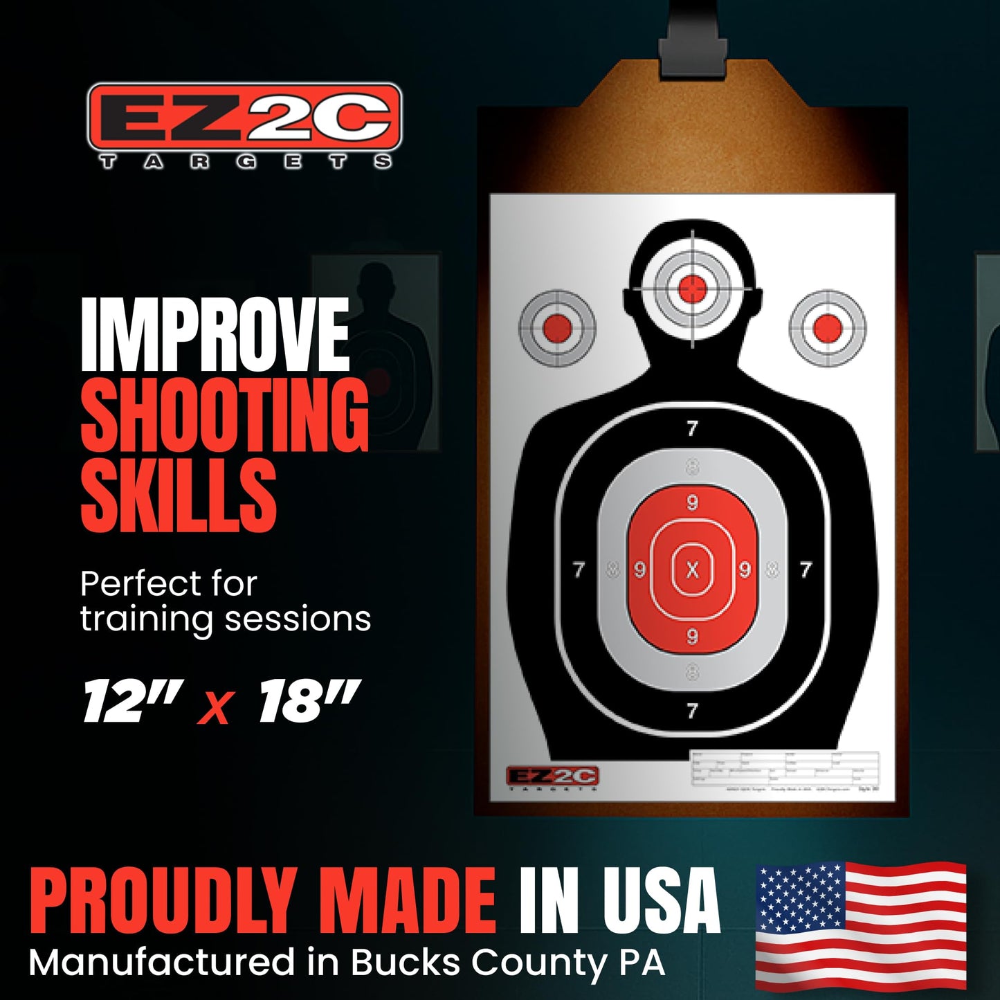 EZ2C 12"x18" Red Silhouette Shooting Target, Premium Paper Targets for gun range, Gun Gifts Made in USA