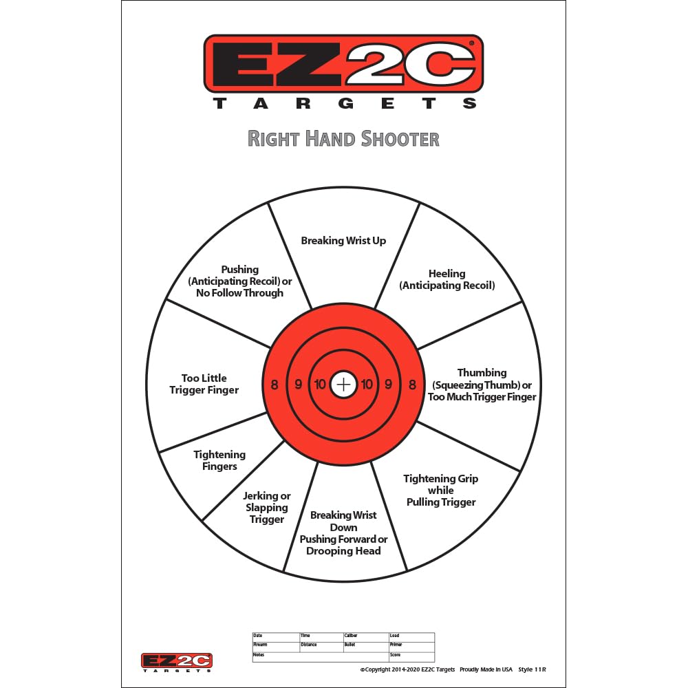 25 EZ2C Right Hand/Left Hand Shooter Diagnostic Training Paper Target Pad of 25 11”x17” USA MADE