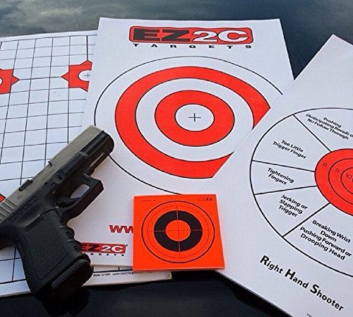 25 EZ2C Mini Shooting Targets, 20 Styles to Choose. Bright Fluorescent Self-Adhesive 3.5"x3.5" (Pad of 25)