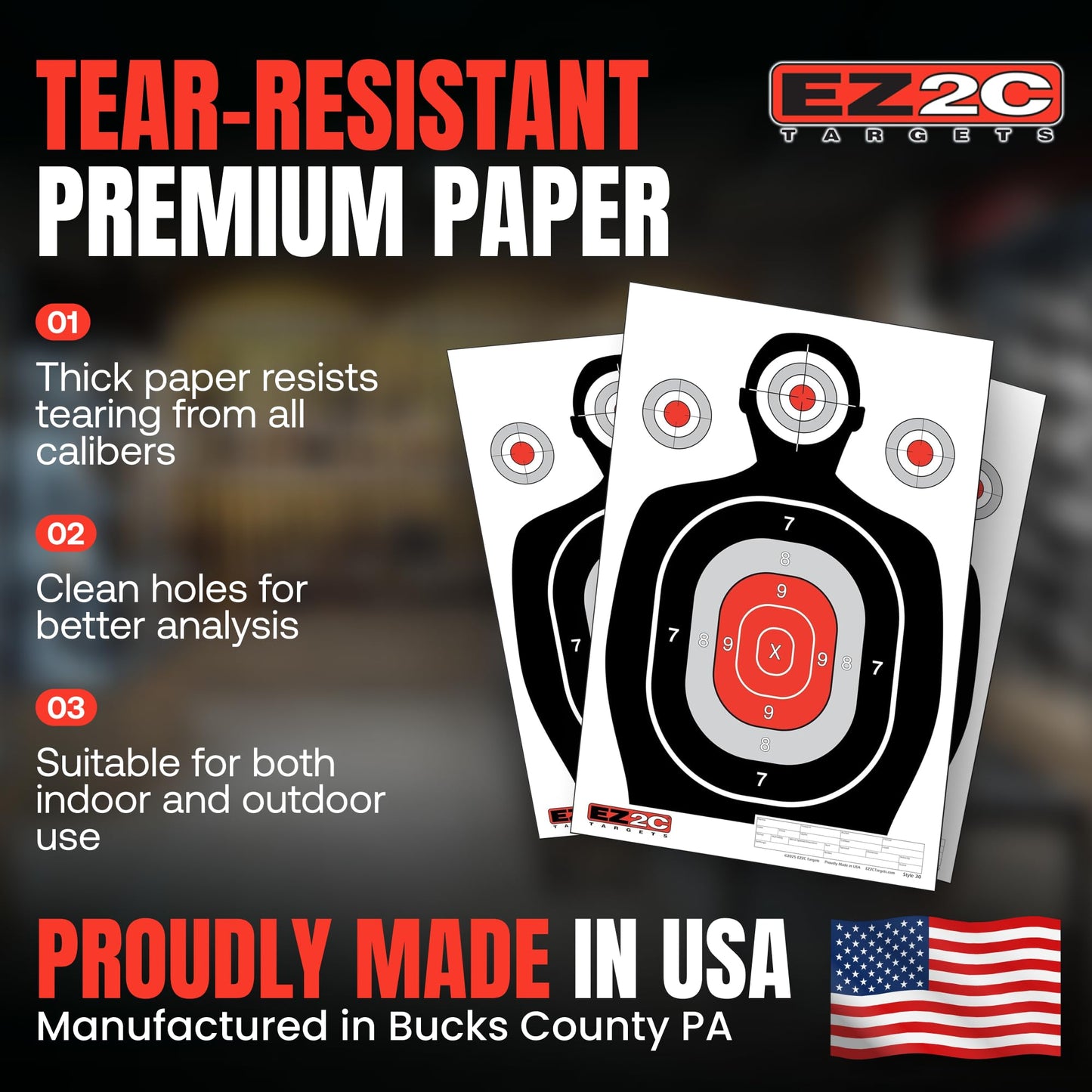 EZ2C 12"x18" Red Silhouette Shooting Target, Premium Paper Targets for gun range, Gun Gifts Made in USA