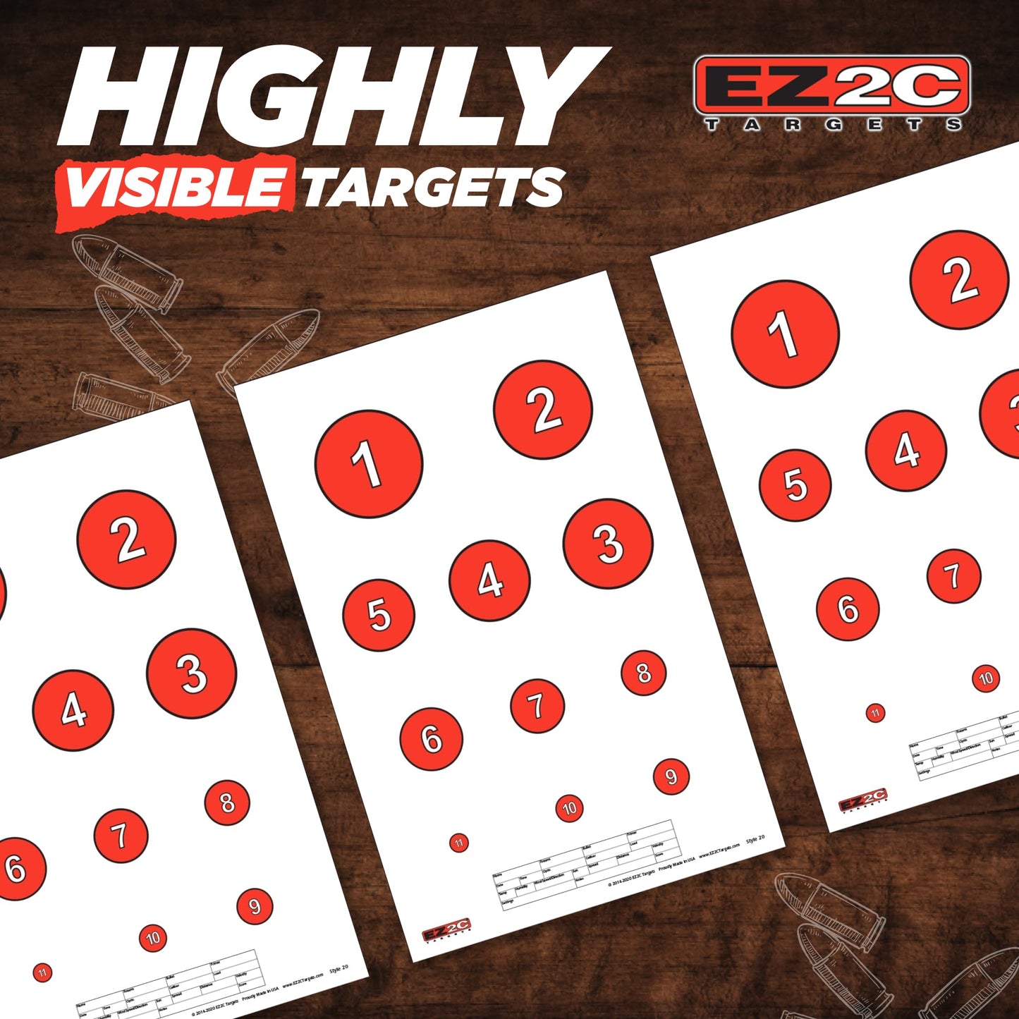 EZ2C Four Fun Game Style Paper Targets for Gun Shooting Range, Compatible with Handgun, Rifle and Pistol, Made in USA (11x17 inch)