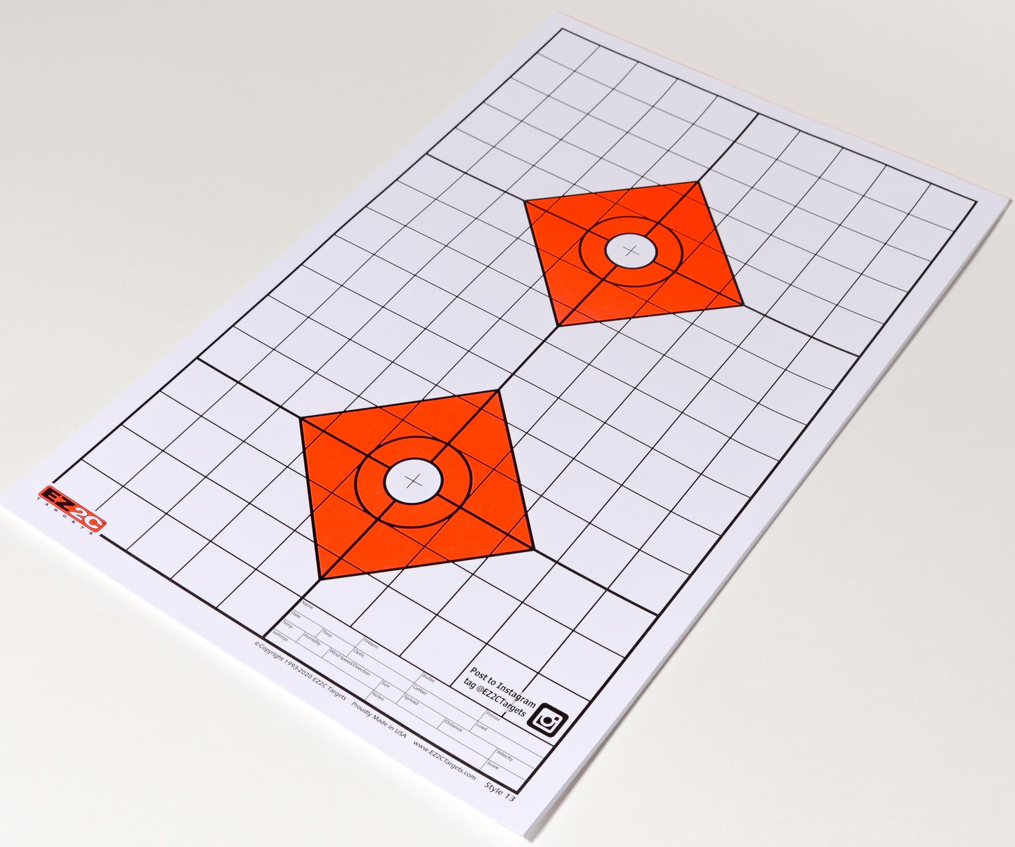25 USA Made EZ2C Targets Style 13: Shooting Range Paper Target w 1" Grids 11"x17" (25 Count)