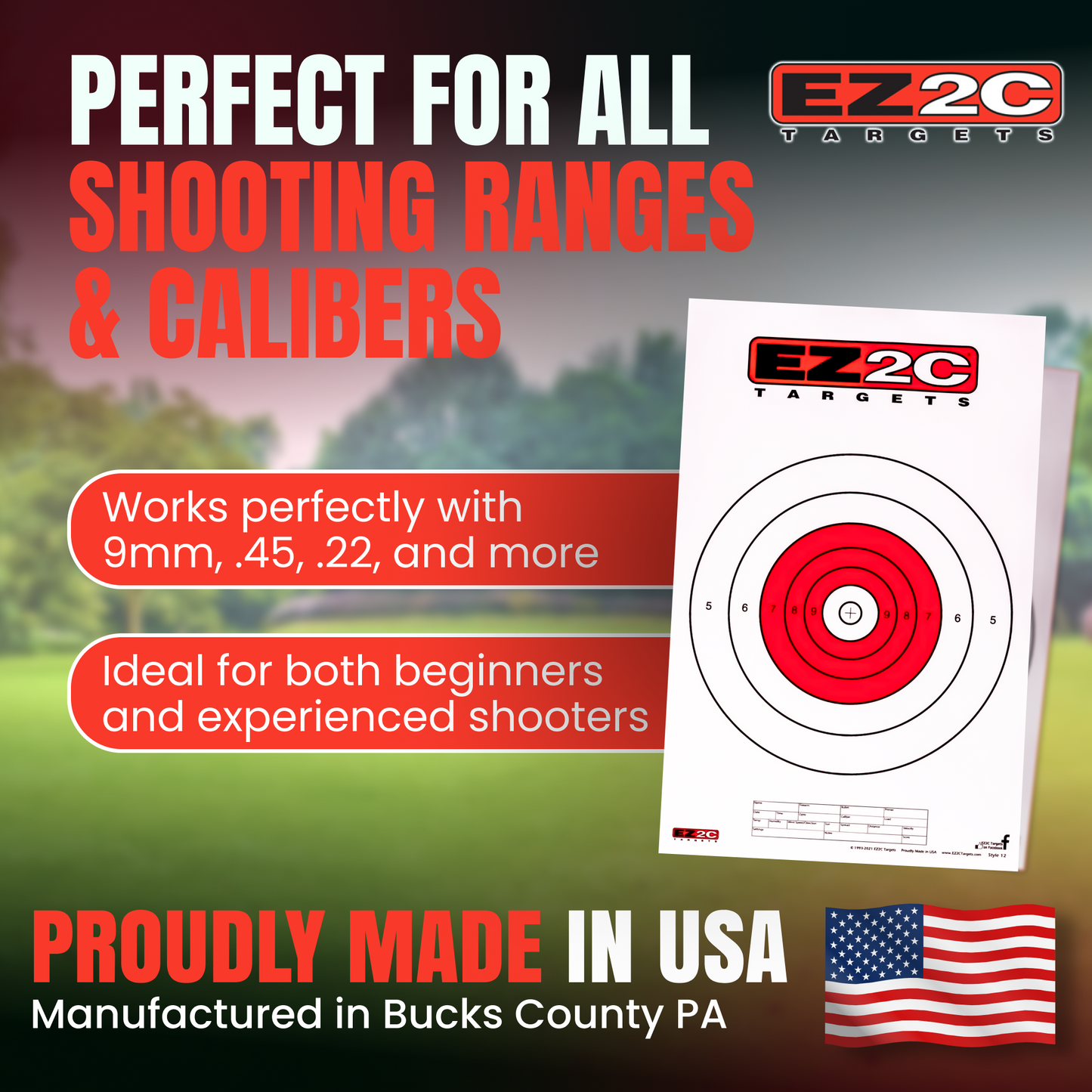 25 EZ2C Targets Style 12: Paper Targets for Shooting Range B16 USA MADE 11"x17" Pad of 25