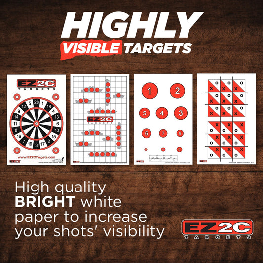 EZ2C Four Fun Game Style Paper Targets for Gun Shooting Range, Compatible with Handgun, Rifle and Pistol, Made in USA (11x17 inch)