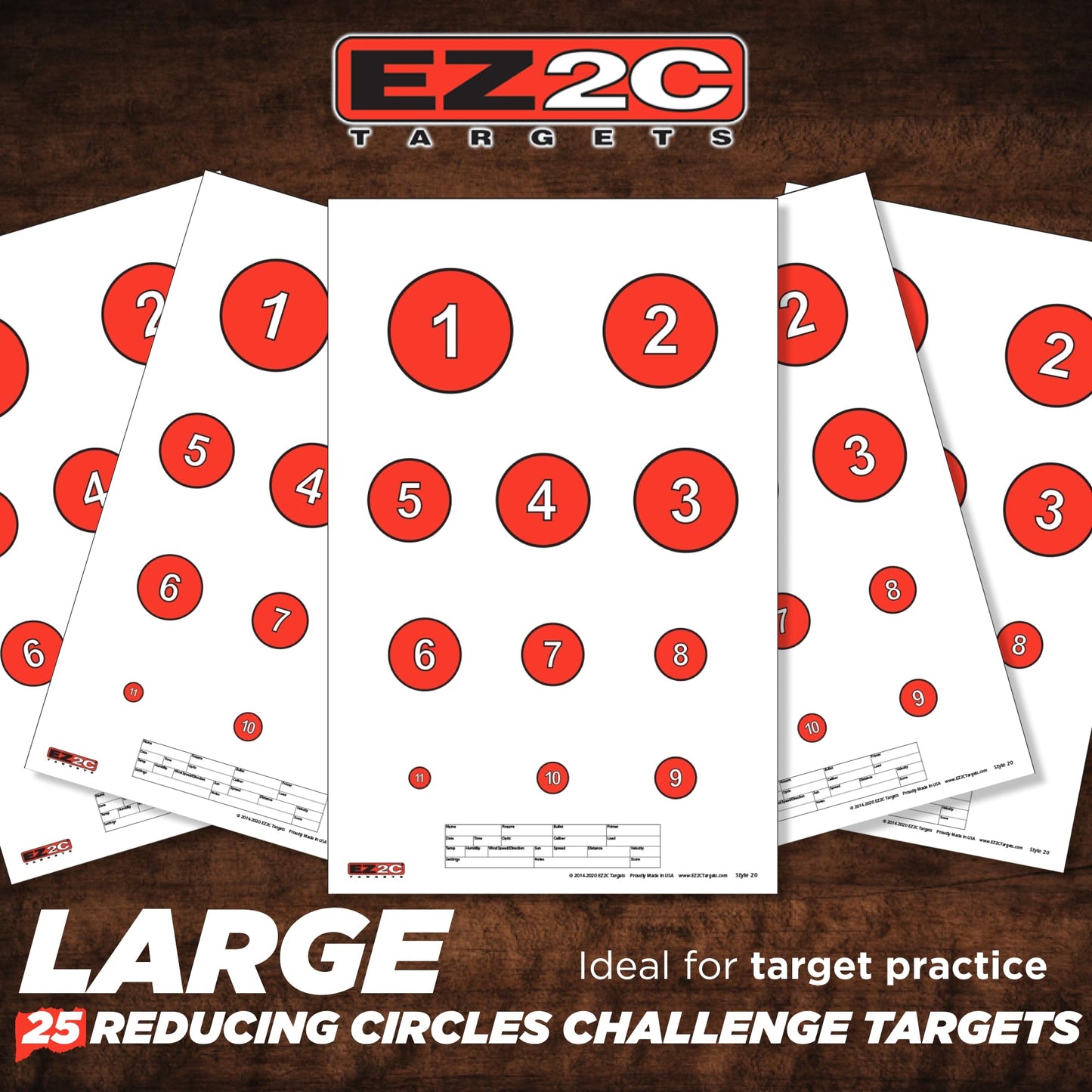 EZ2C Four Fun Game Style Paper Targets for Gun Shooting Range, Compatible with Handgun, Rifle and Pistol, Made in USA (11x17 inch)
