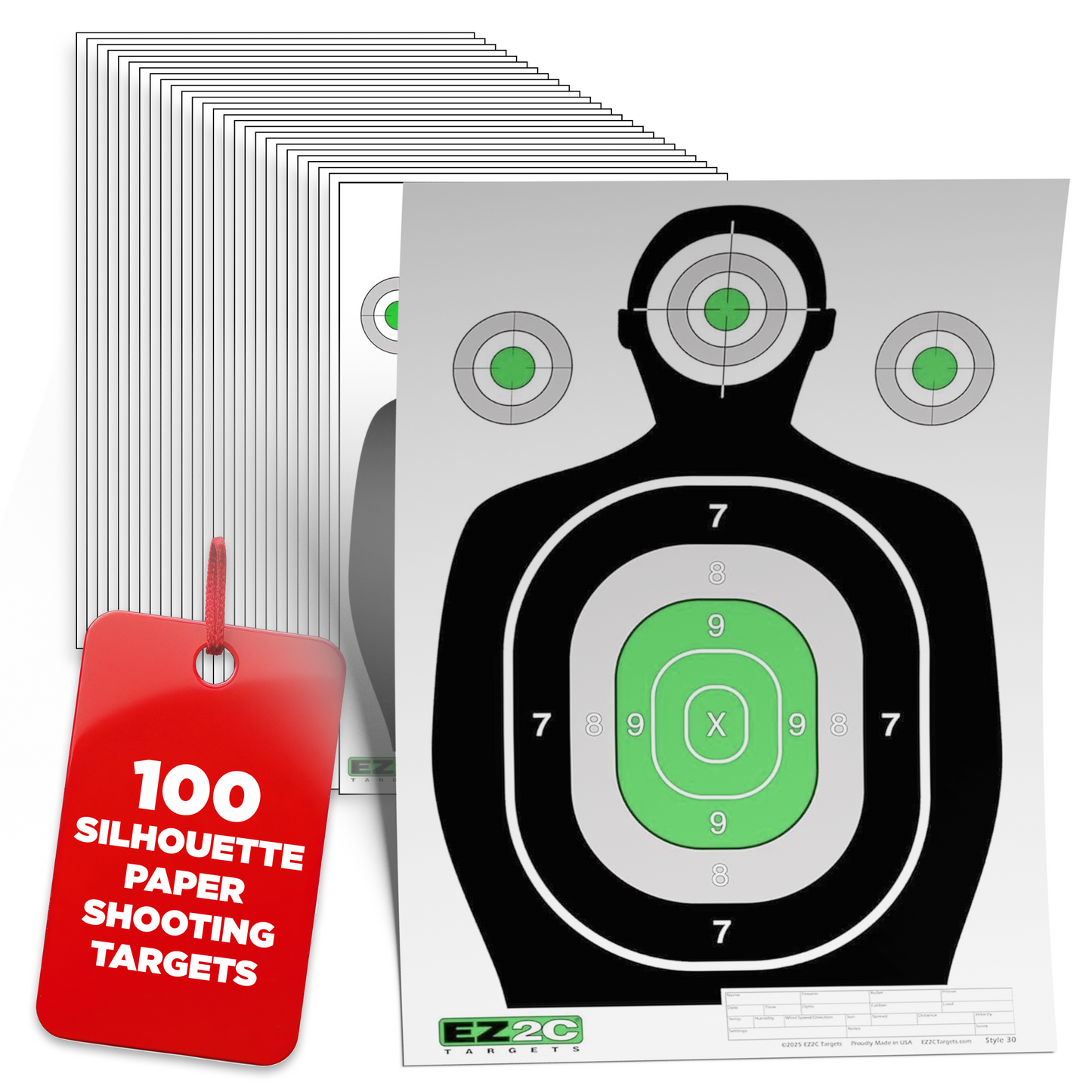 EZ2C 12"x18" Green Silhouette Shooting Target, Premium Paper Targets for gun range Gun Gifts Made in USA
