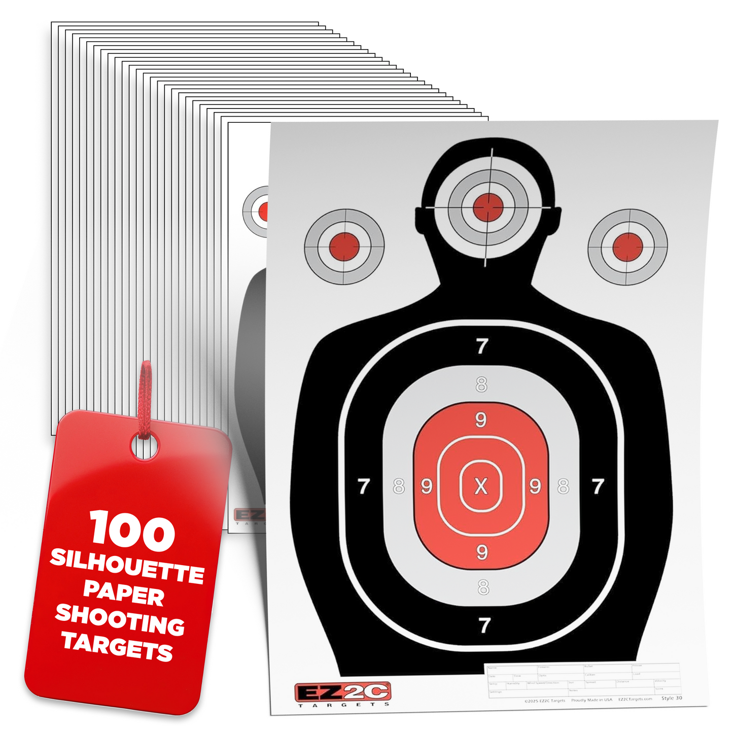 EZ2C 12"x18" Red Silhouette Shooting Target, Premium Paper Targets for gun range, Gun Gifts Made in USA