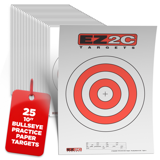 25 EZ2C Targets Style 6: 10" Bullseye Paper Target USA MADE 11"x17" Pad of 25