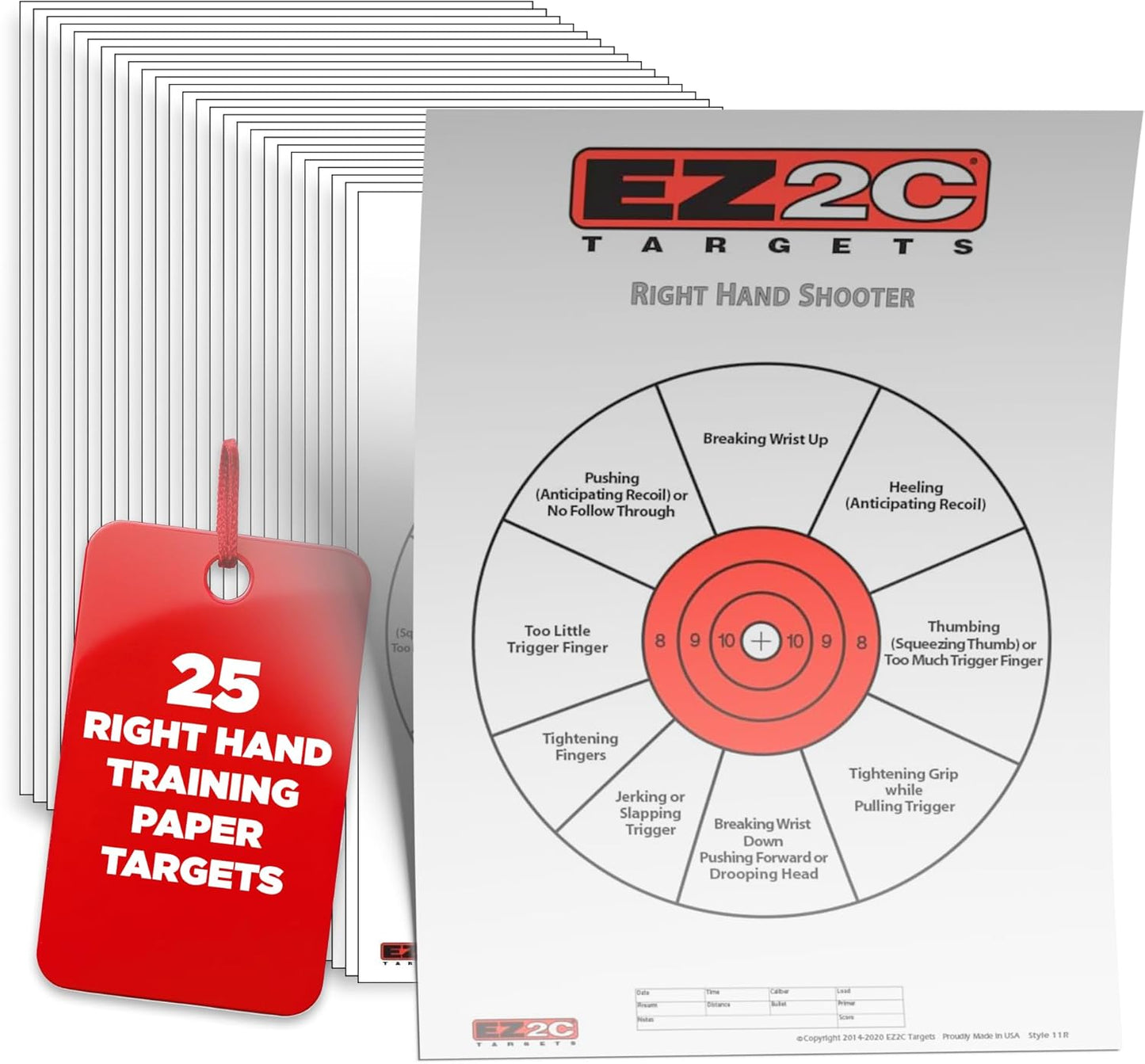 25 EZ2C Right Hand/Left Hand Shooter Diagnostic Training Paper Target Pad of 25 11”x17” USA MADE