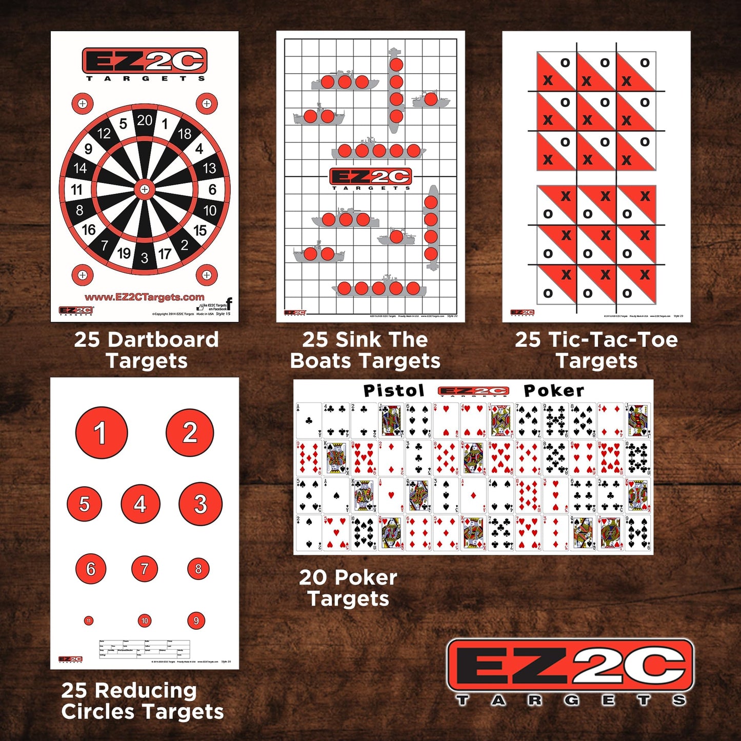 120 EZ2C Targets Package: 5 Game Style Paper Targets Bundle Pack for Shooting Fun 11"x17" USA Made