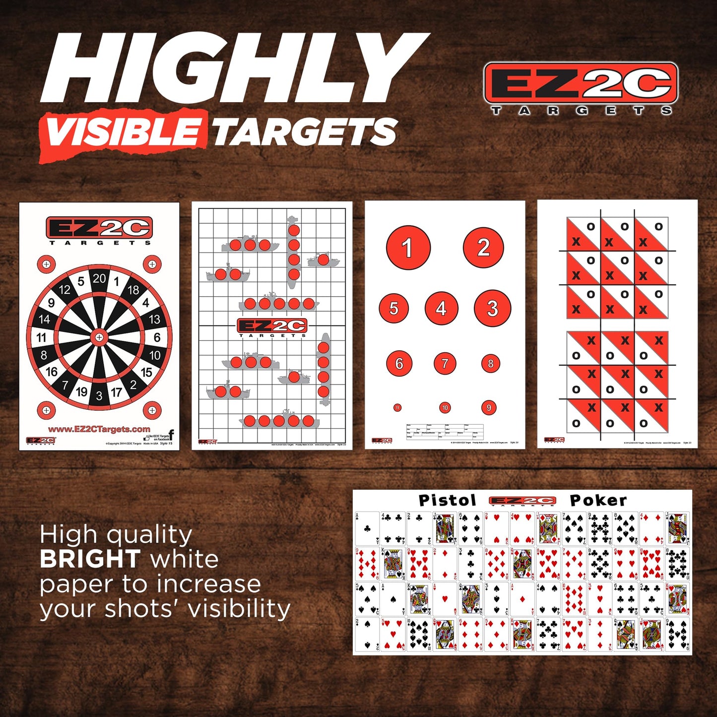 120 EZ2C Targets Package: 5 Game Style Paper Targets Bundle Pack for Shooting Fun 11"x17" USA Made