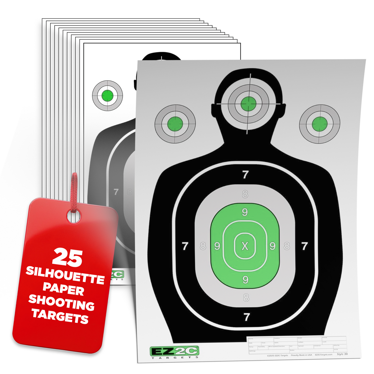 EZ2C 12"x18" Green Silhouette Shooting Target, Premium Paper Targets for gun range Gun Gifts Made in USA