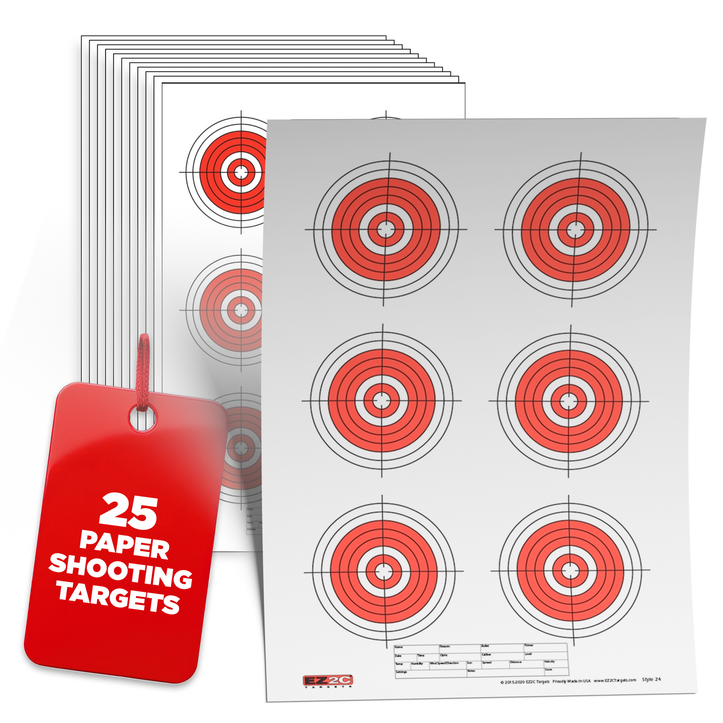 EZ2C Style 24: RifleTargets, Shooting Paper Targets, Six Bullseye USA MADE 11"x17"