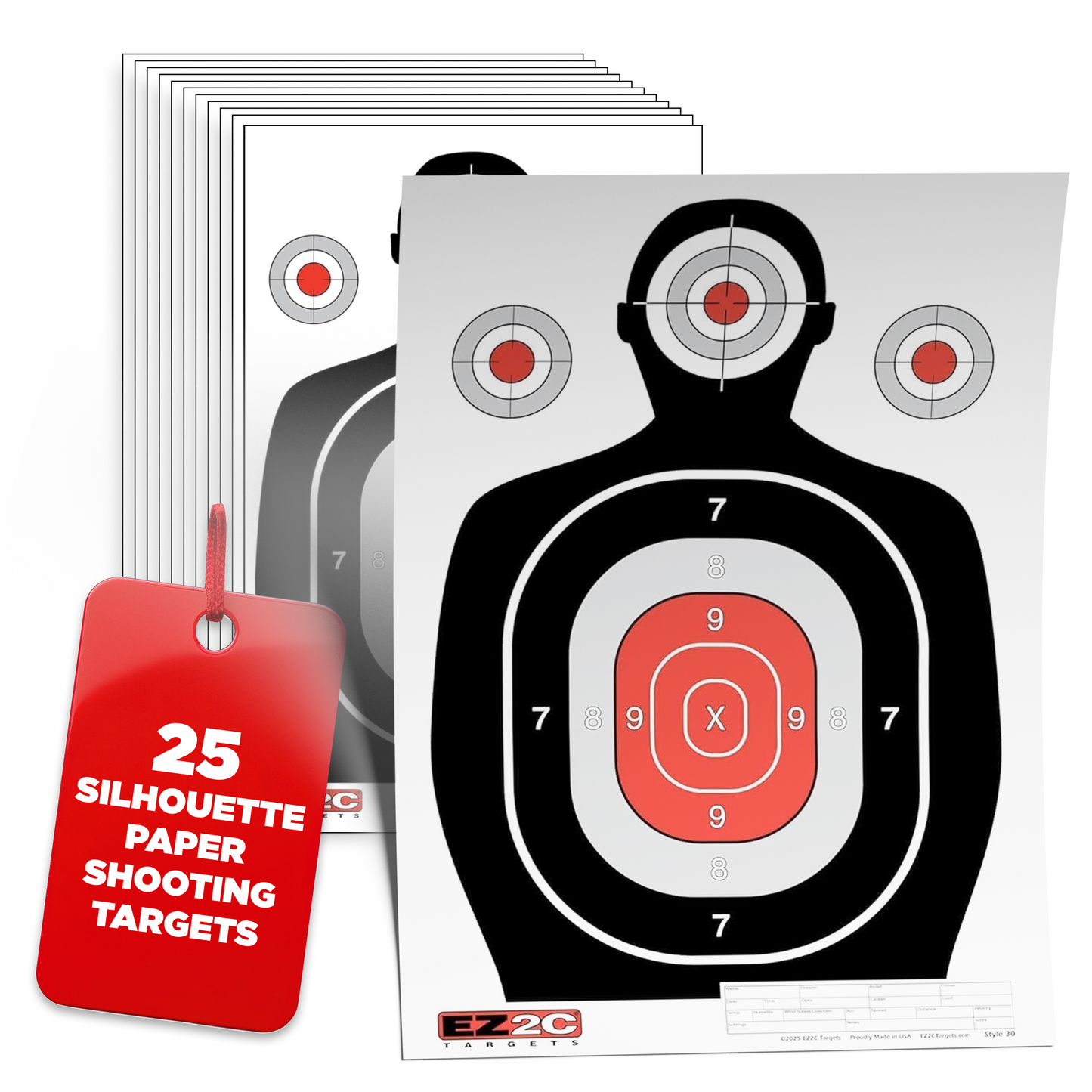 EZ2C 12"x18" Red Silhouette Shooting Target, Premium Paper Targets for gun range, Gun Gifts Made in USA