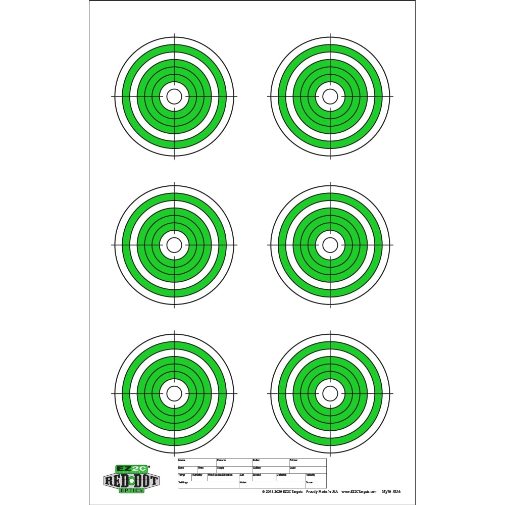 EZ2C Targets Style RD6: Six 4” Bullseyes Paper Shooting Target 11"x17" USA MADE
