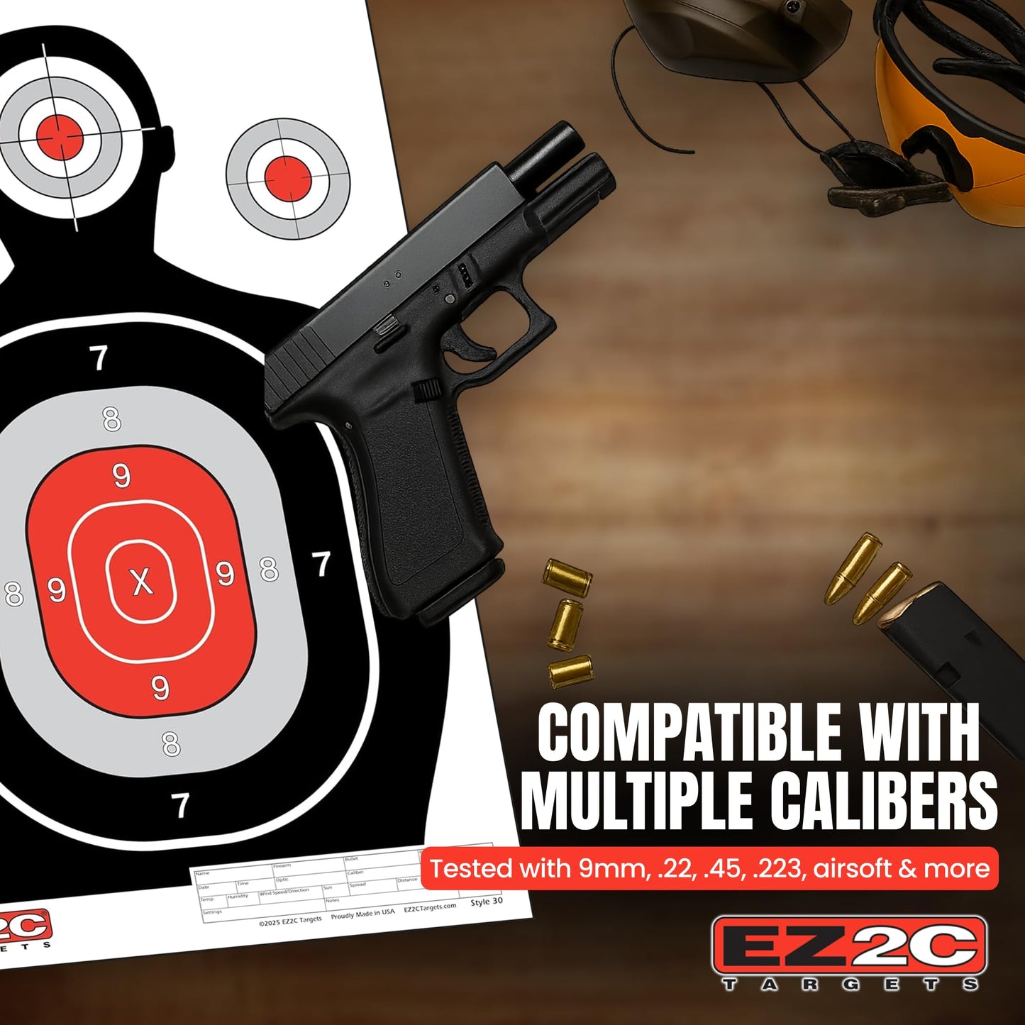 EZ2C 12"x18" Red Silhouette Shooting Target, Premium Paper Targets for gun range, Gun Gifts Made in USA