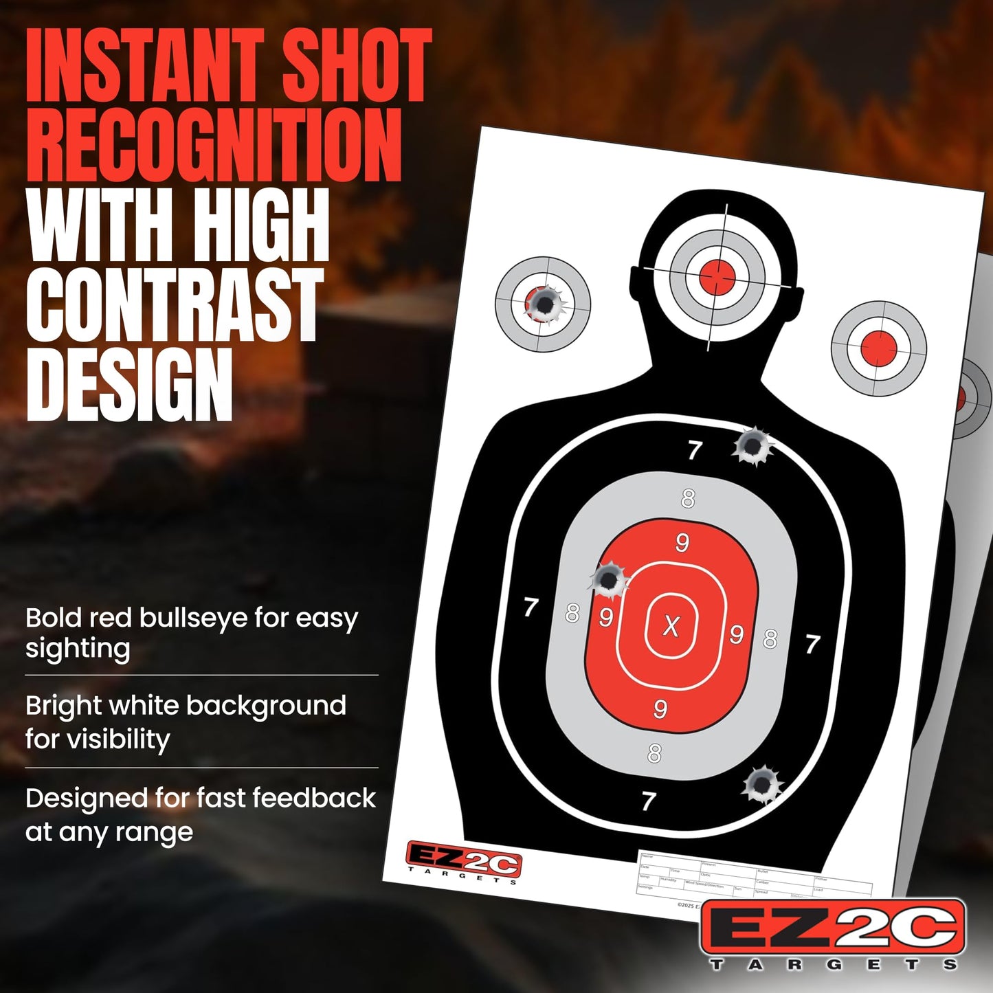 EZ2C 12"x18" Red Silhouette Shooting Target, Premium Paper Targets for gun range, Gun Gifts Made in USA