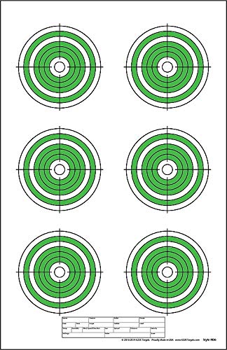 EZ2C Targets Style RD6: Six 4” Bullseyes Paper Shooting Target 11"x17" USA MADE