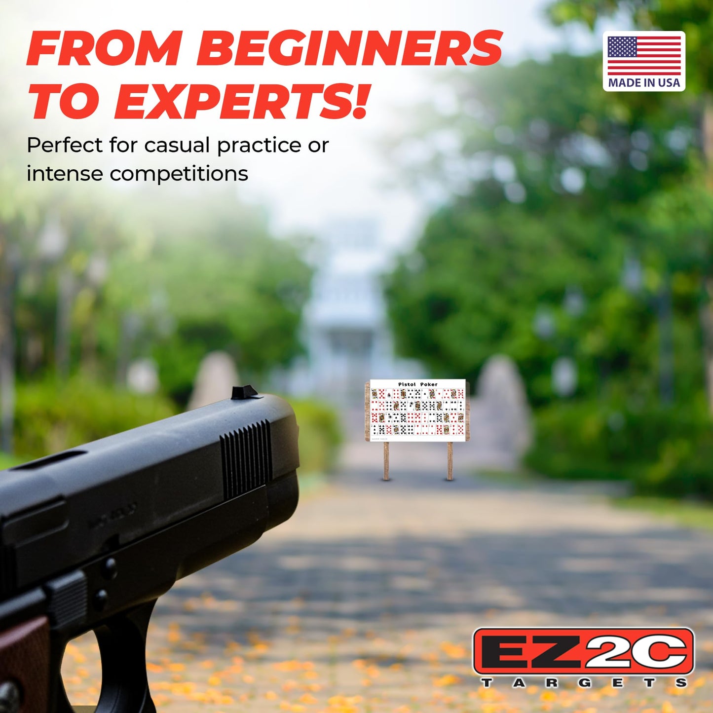 20 EZ2C Pistol Poker Paper targets for shooting. sheets of 52 random sorted playing cards 12"x18" (20 pack) USA MADE