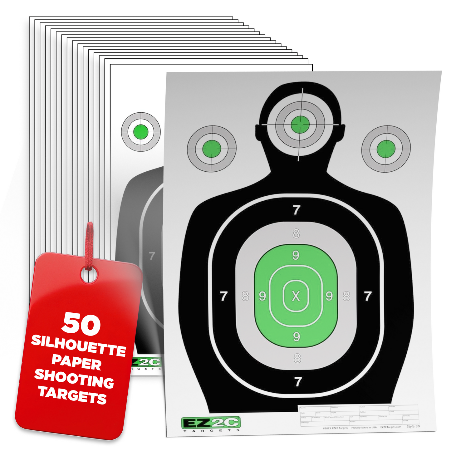 EZ2C 12"x18" Green Silhouette Shooting Target, Premium Paper Targets for gun range Gun Gifts Made in USA