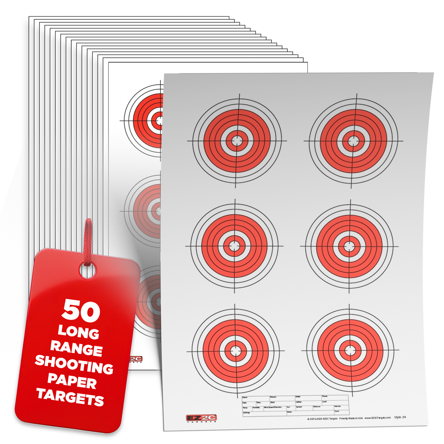 EZ2C Style 24: RifleTargets, Shooting Paper Targets, Six Bullseye USA MADE 11"x17"