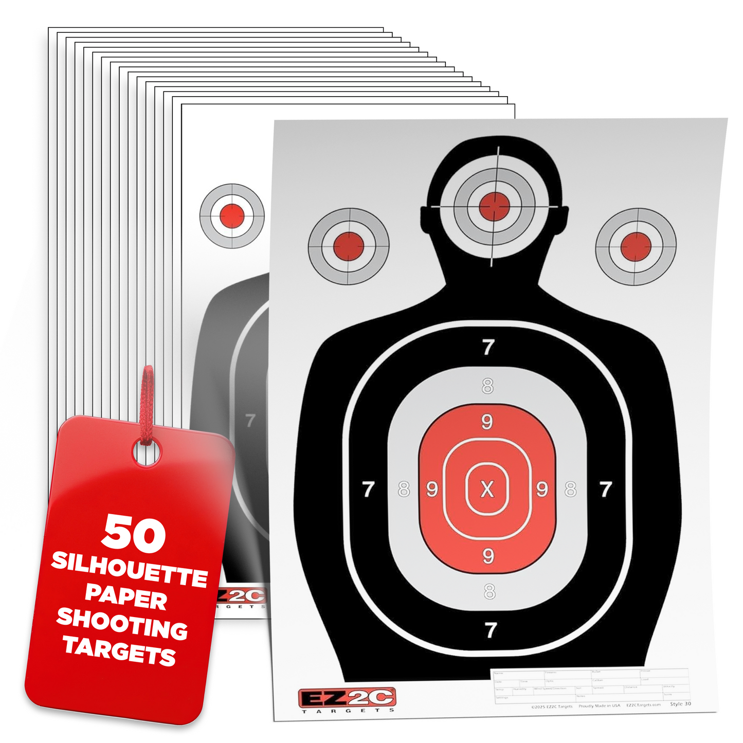 EZ2C 12"x18" Red Silhouette Shooting Target, Premium Paper Targets for gun range, Gun Gifts Made in USA