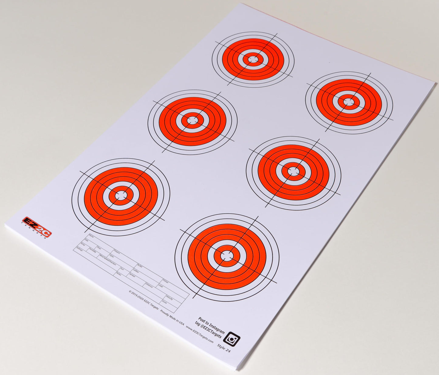 EZ2C Style 24: RifleTargets, Shooting Paper Targets, Six Bullseye USA MADE 11"x17"
