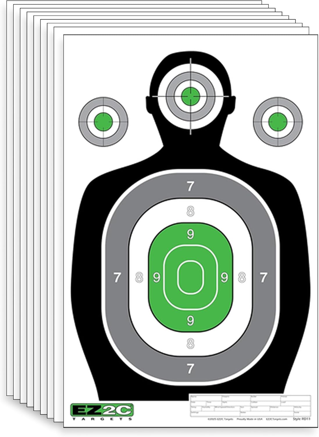 EZ2C 12"x18" Green Silhouette Shooting Target, Premium Paper Targets for gun range Gun Gifts Made in USA