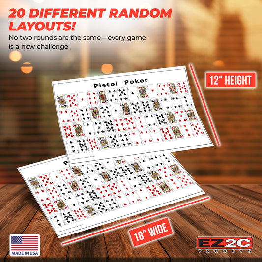 20 EZ2C Pistol Poker Paper targets for shooting. sheets of 52 random sorted playing cards 12"x18" (20 pack) USA MADE