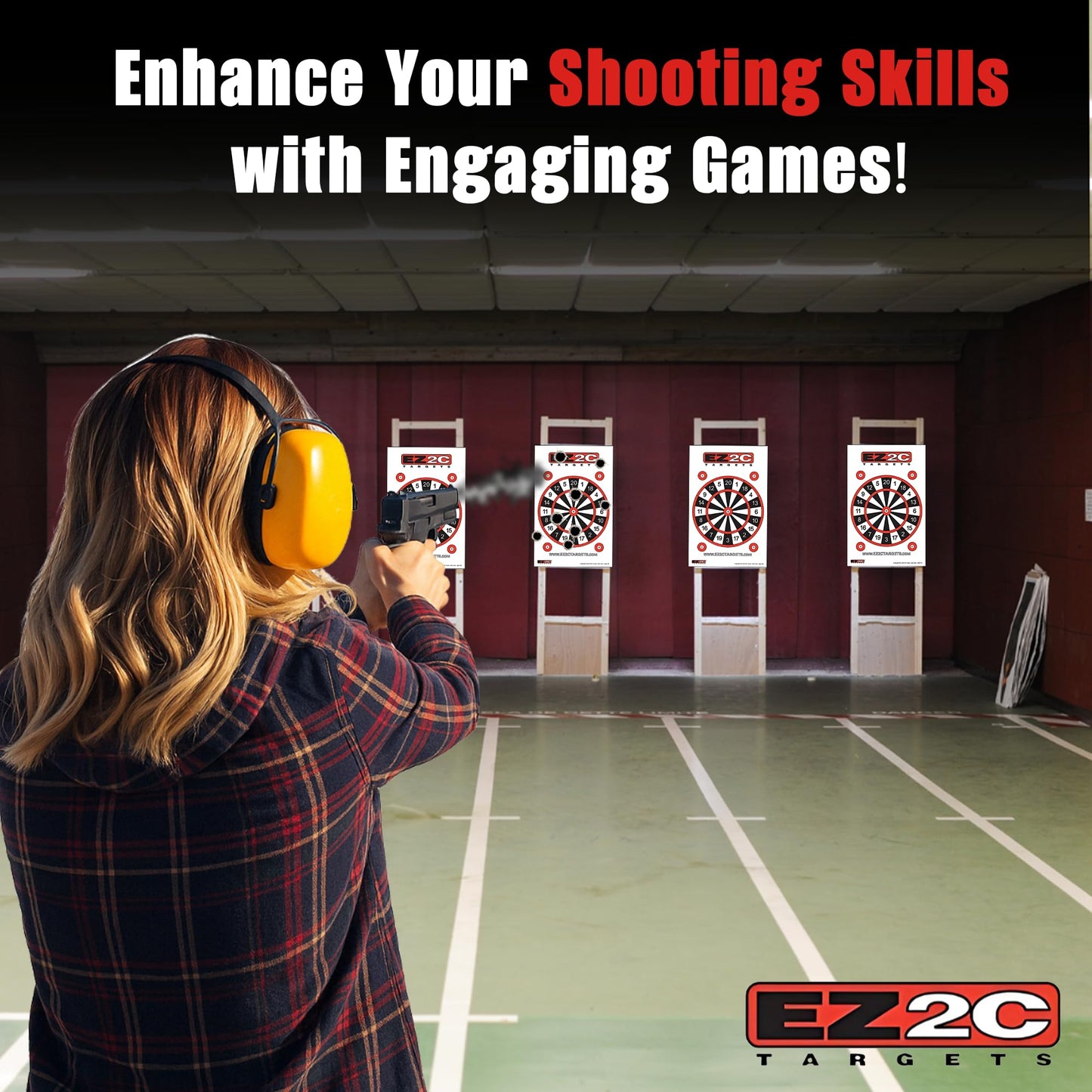 EZ2C Four Fun Game Style Paper Targets for Gun Shooting Range, Compatible with Handgun, Rifle and Pistol, Made in USA (11x17 inch)