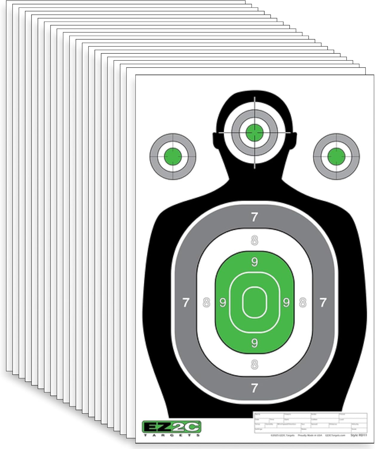 EZ2C 12"x18" Green Silhouette Shooting Target, Premium Paper Targets for gun range Gun Gifts Made in USA