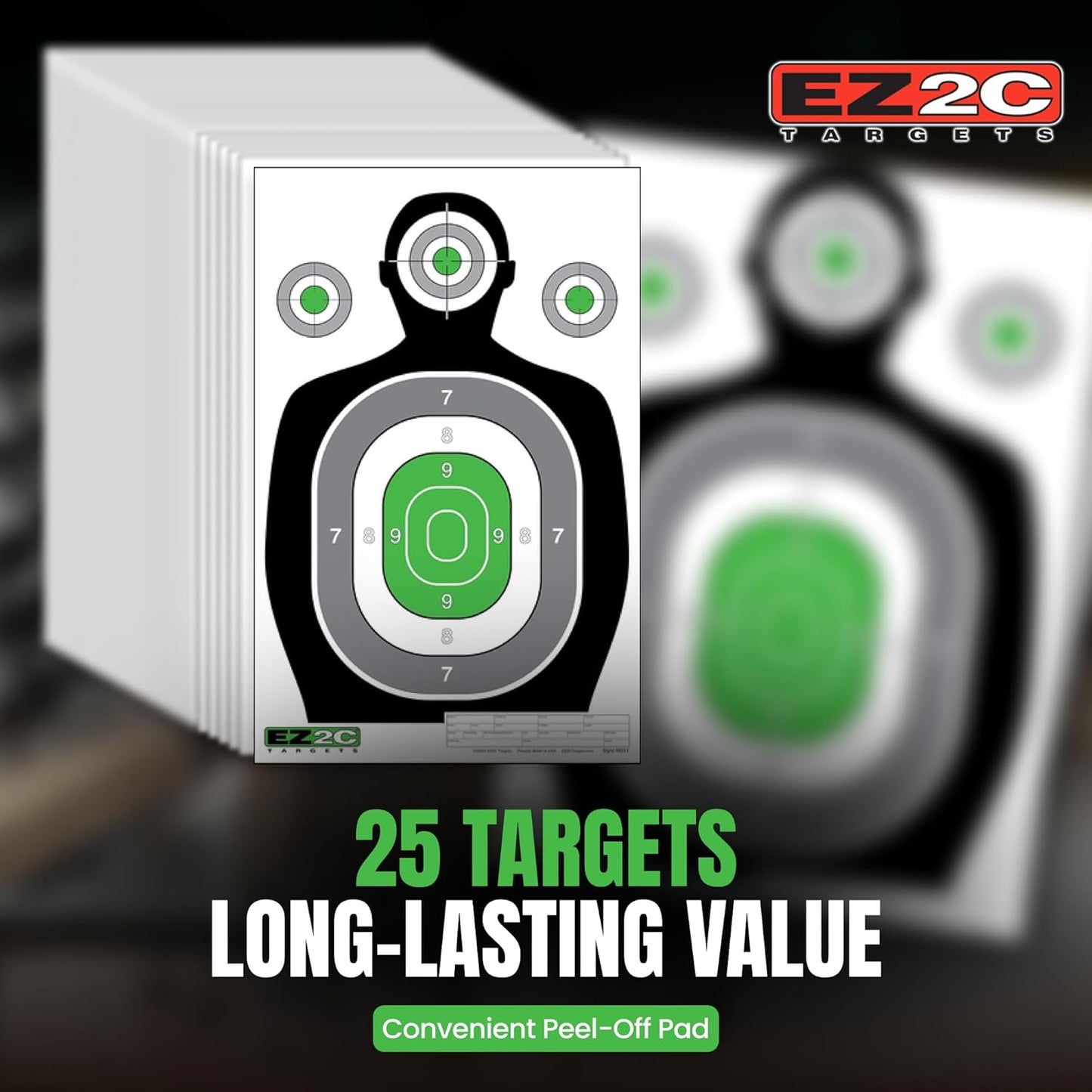 EZ2C 12"x18" Green Silhouette Shooting Target, Premium Paper Targets for gun range Gun Gifts Made in USA