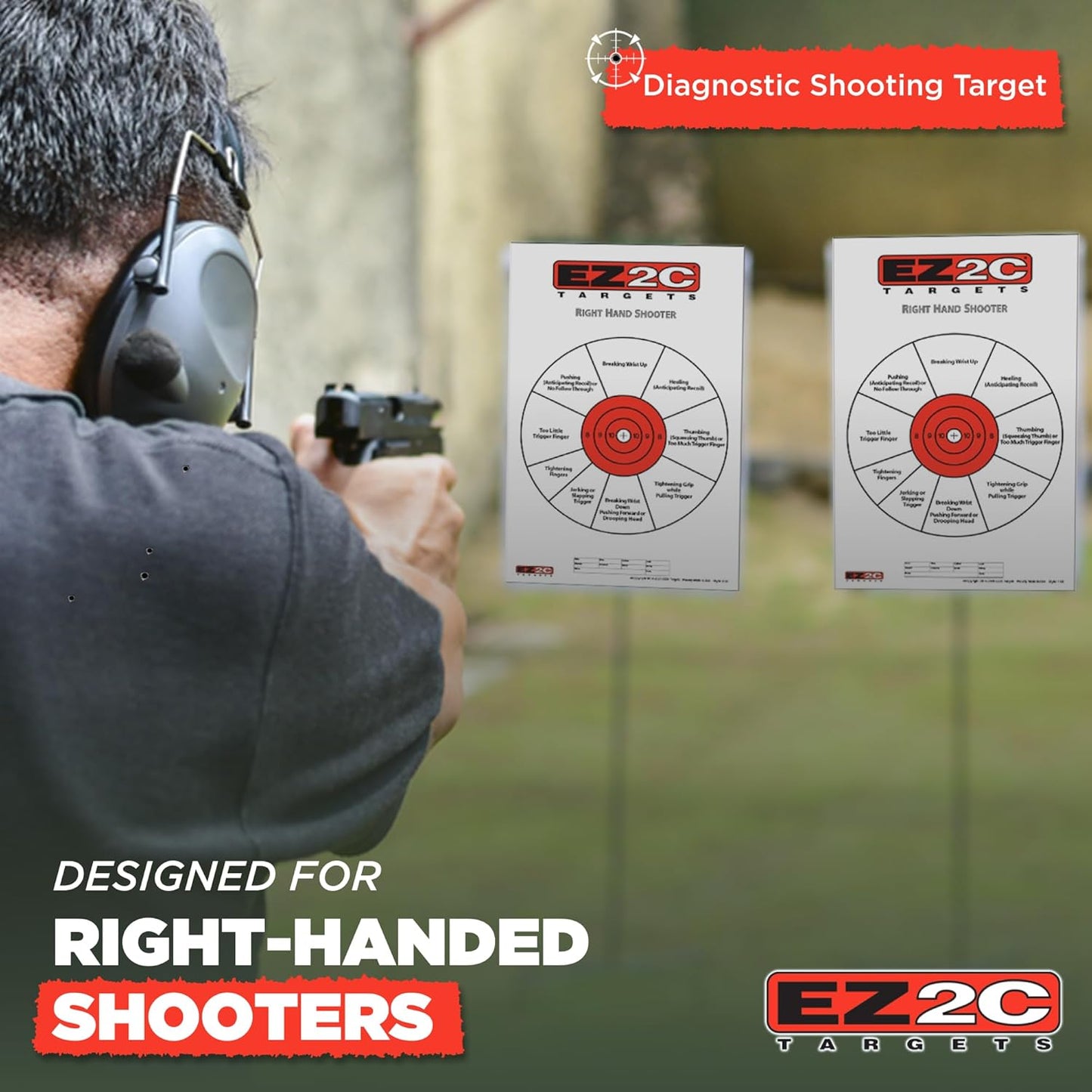 25 EZ2C Right Hand/Left Hand Shooter Diagnostic Training Paper Target Pad of 25 11”x17” USA MADE