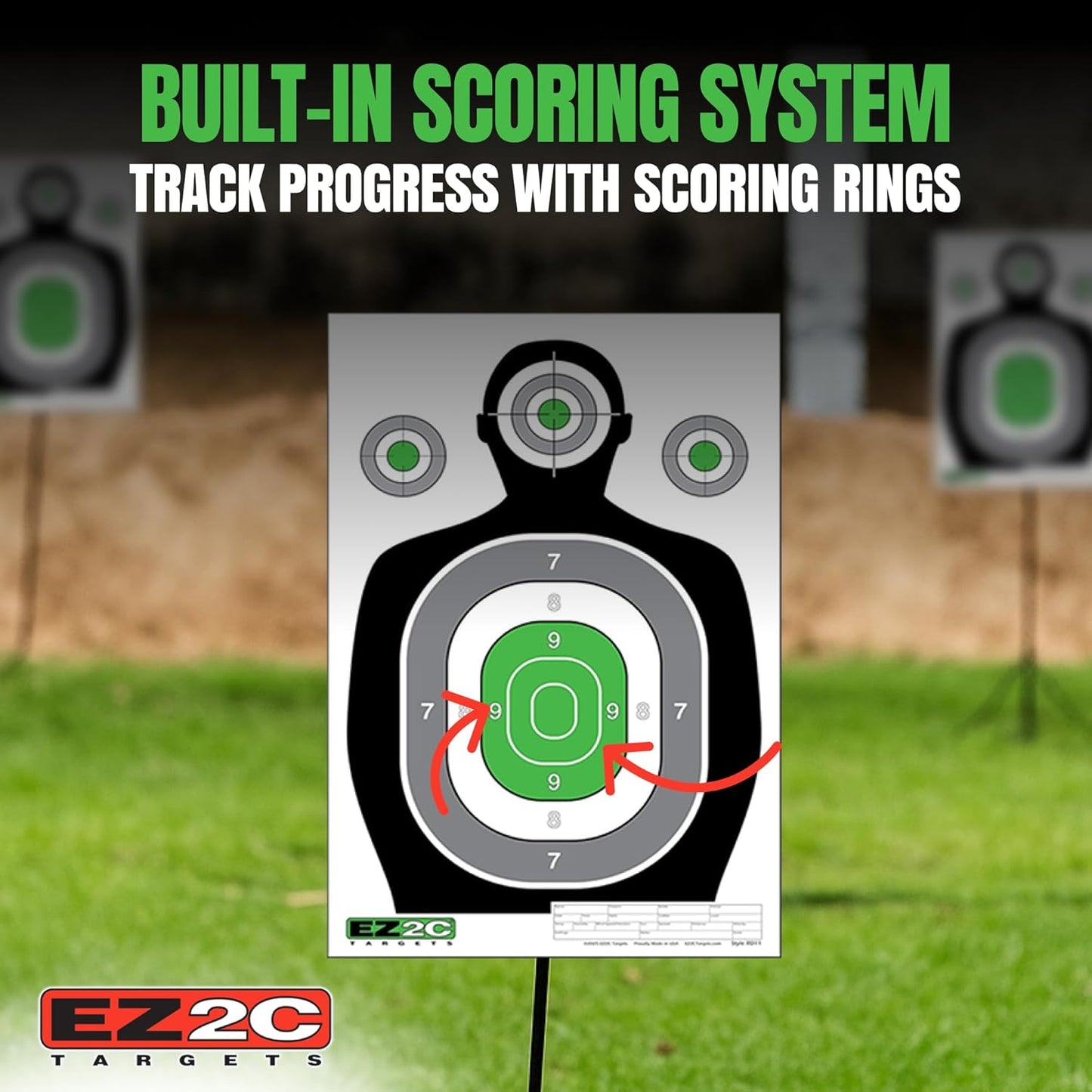 EZ2C 12"x18" Green Silhouette Shooting Target, Premium Paper Targets for gun range Gun Gifts Made in USA