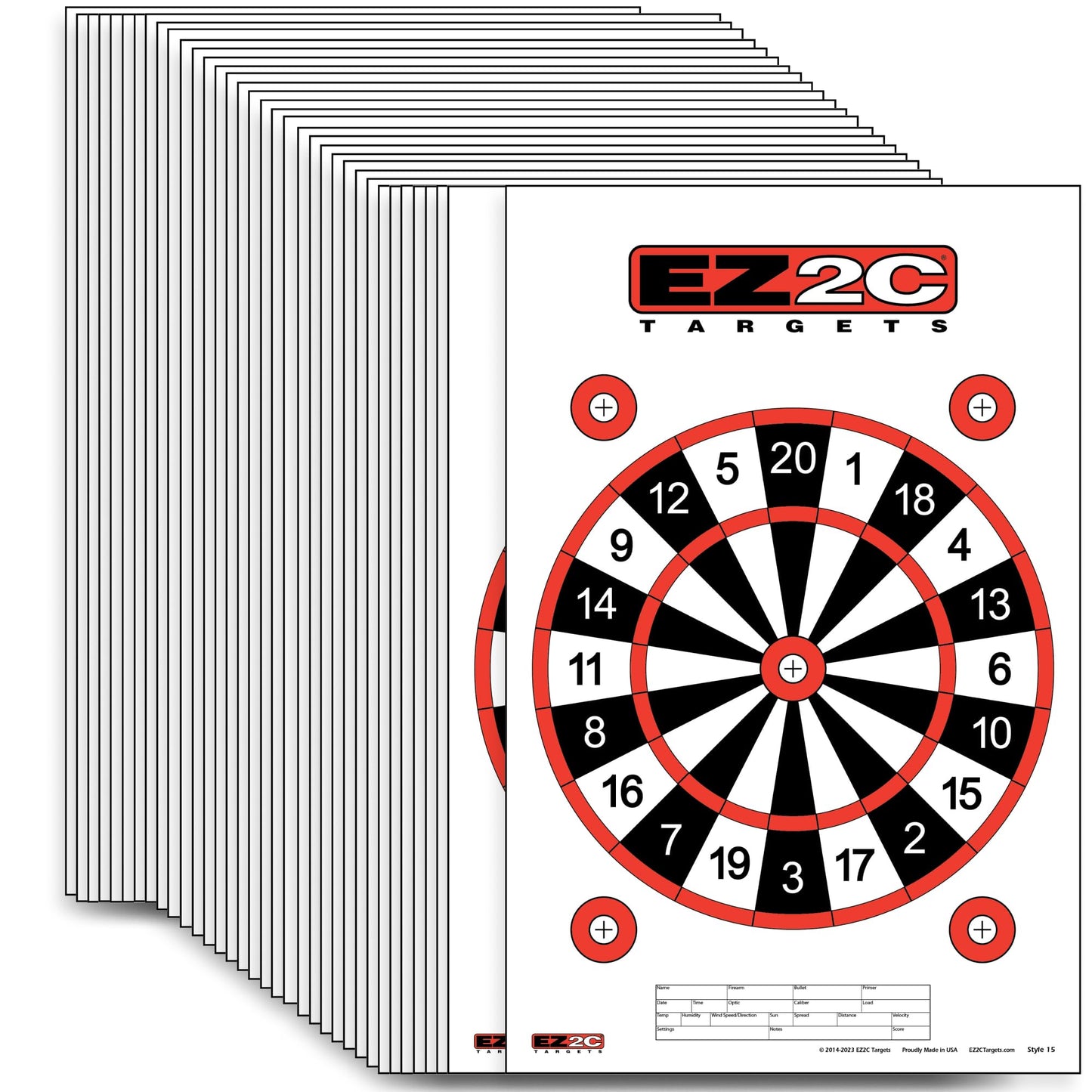 EZ2C Four Fun Game Style Paper Targets for Gun Shooting Range, Compatible with Handgun, Rifle and Pistol, Made in USA (11x17 inch)